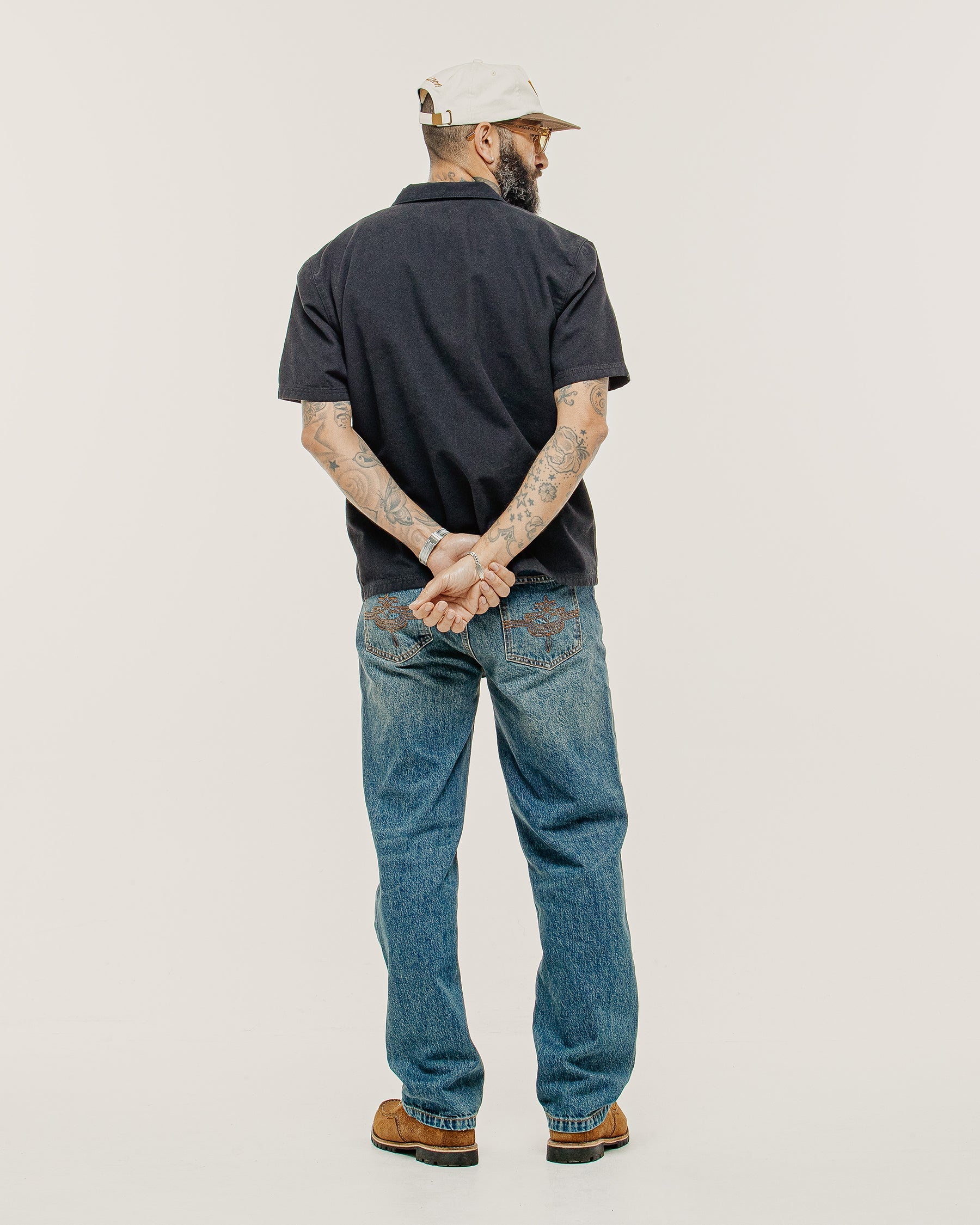 1/4 Zip Eagle Lasso Work Shirt - Black