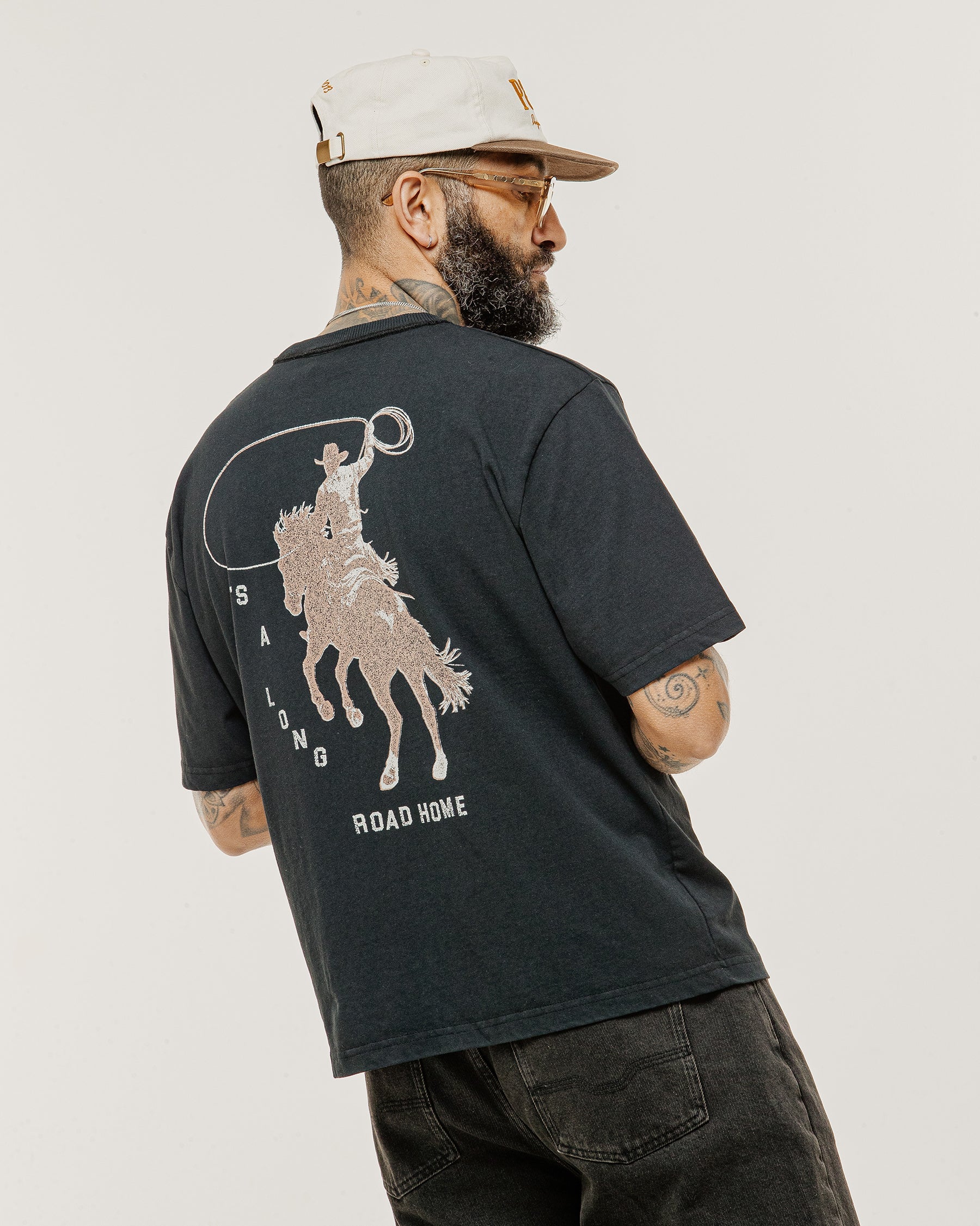 Long Road Boxy T-Shirt - Heavy Washed Black