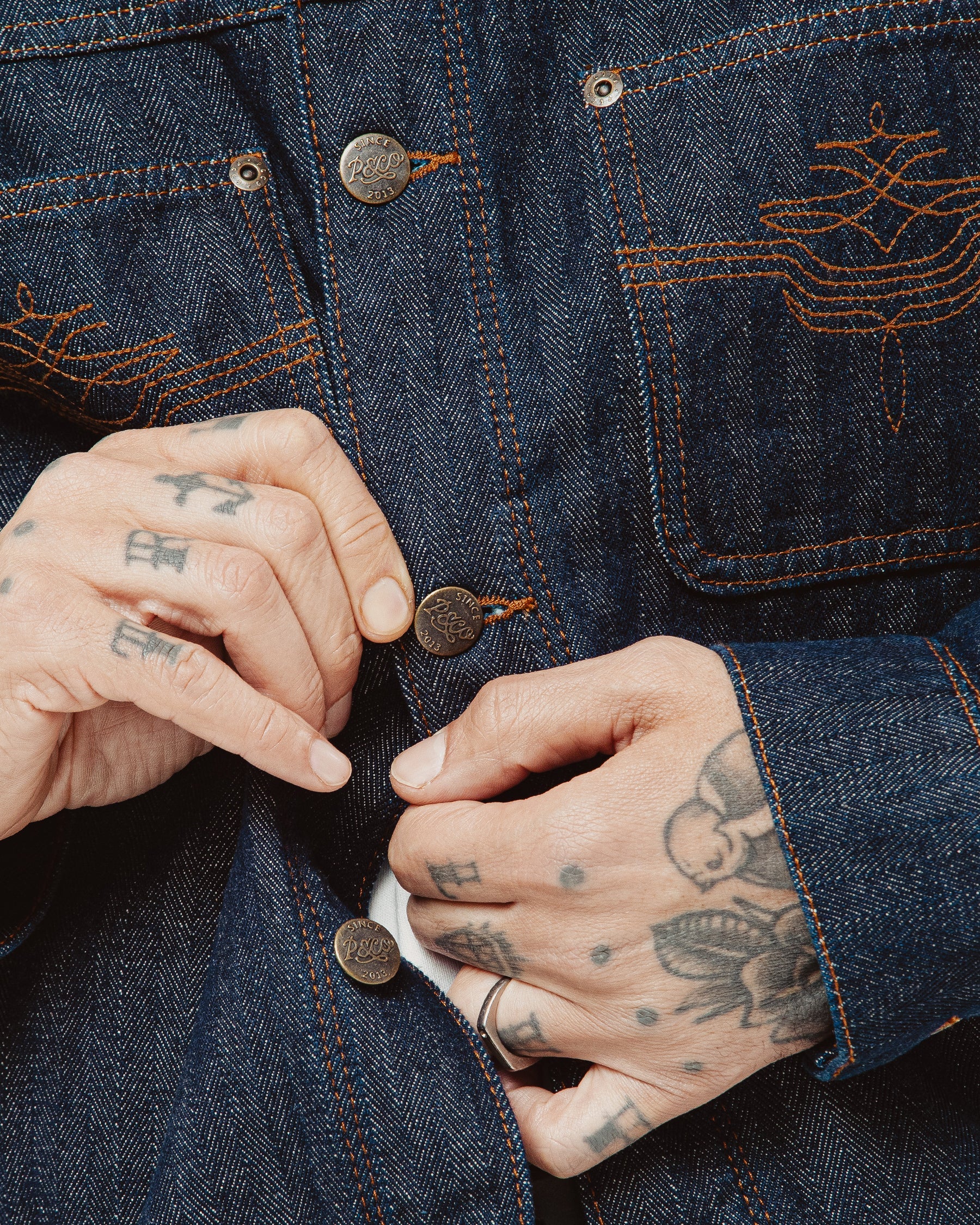 Draftsman Herringbone Denim Jacket - Washed Indigo