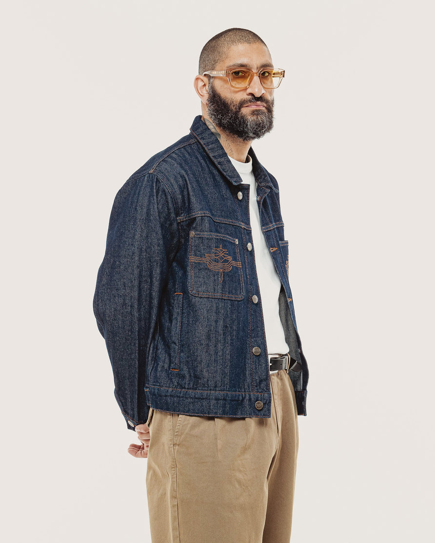 Draftsman Herringbone Denim Jacket - Washed Indigo