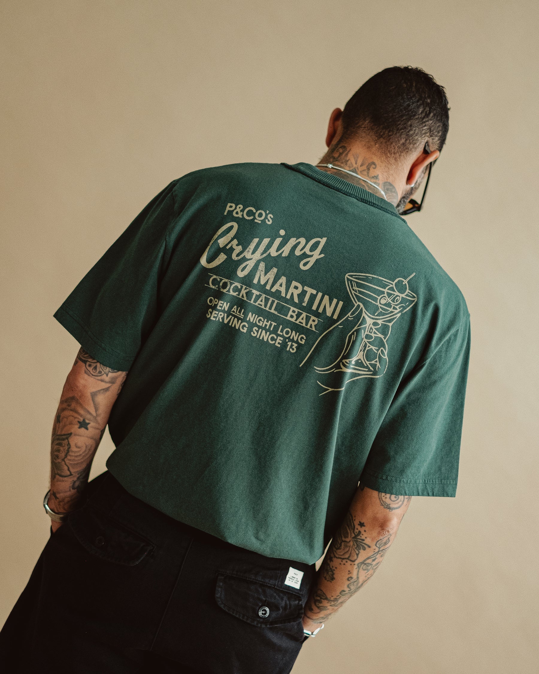 Crying Martini Boxy T-Shirt - Forest Green