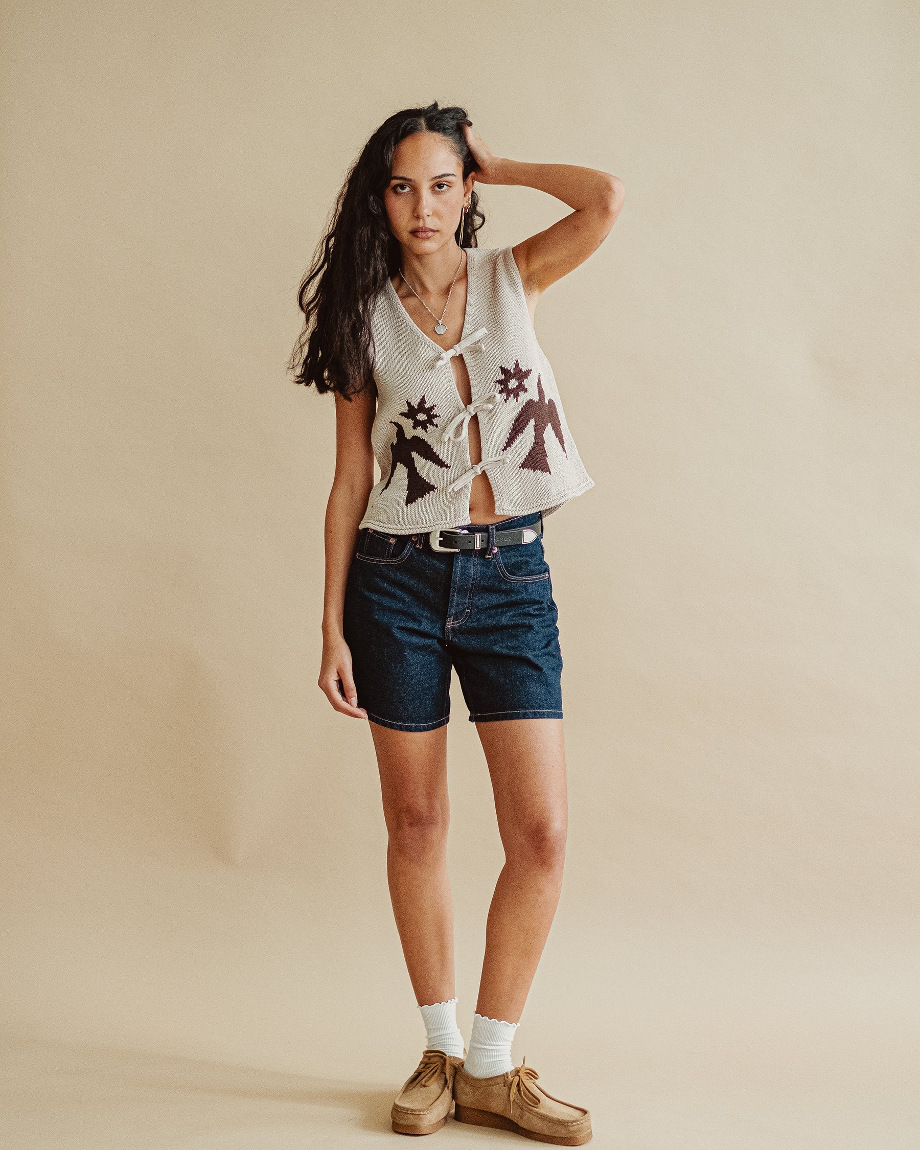 Joni Bow-Tie Knitted Vest - Ecru