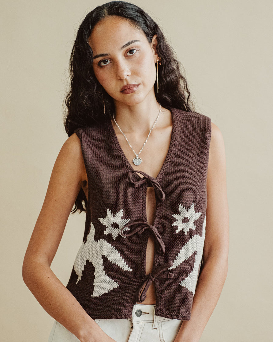 Joni Bow-Tie Knitted Vest - Brown
