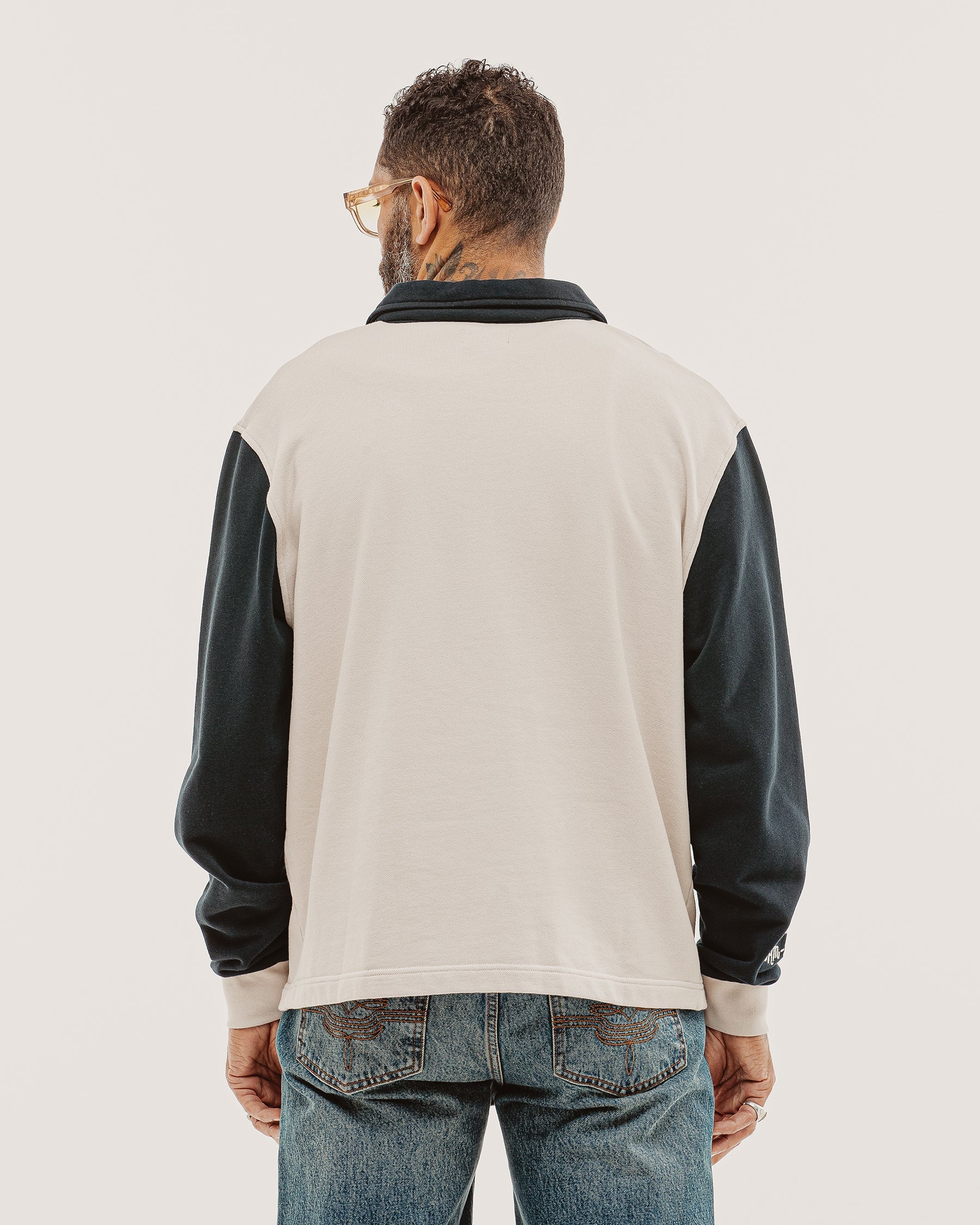 Track 1/4 Zip Jersey - Ecru & Navy