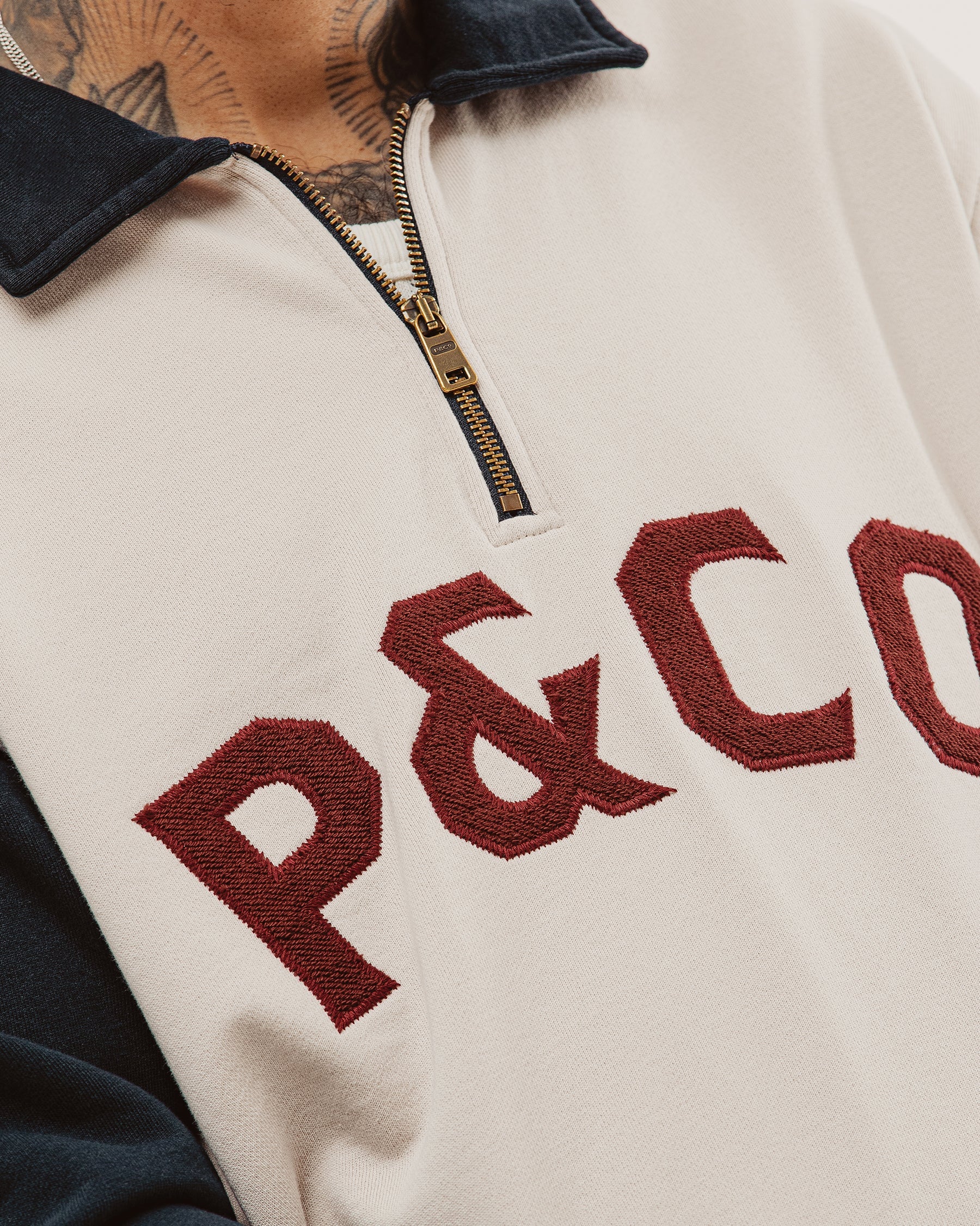 Track 1/4 Zip Jersey - Ecru & Navy