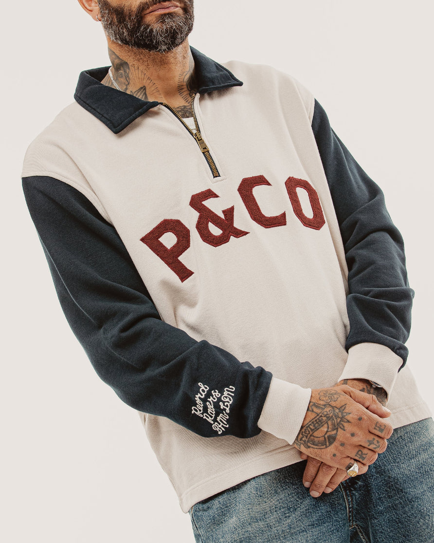 Track 1/4 Zip Jersey - Ecru & Navy