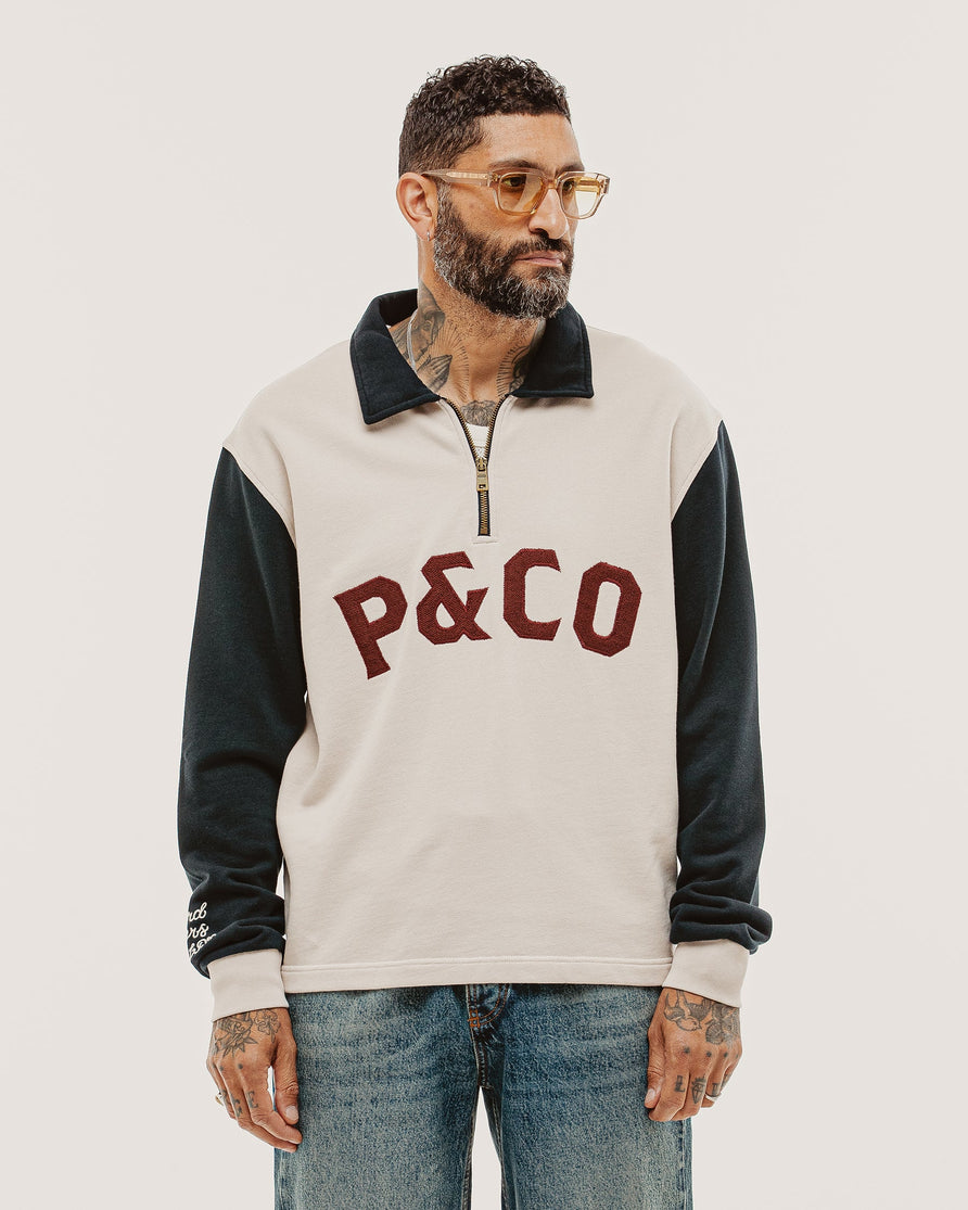 Track 1/4 Zip Jersey - Ecru & Navy