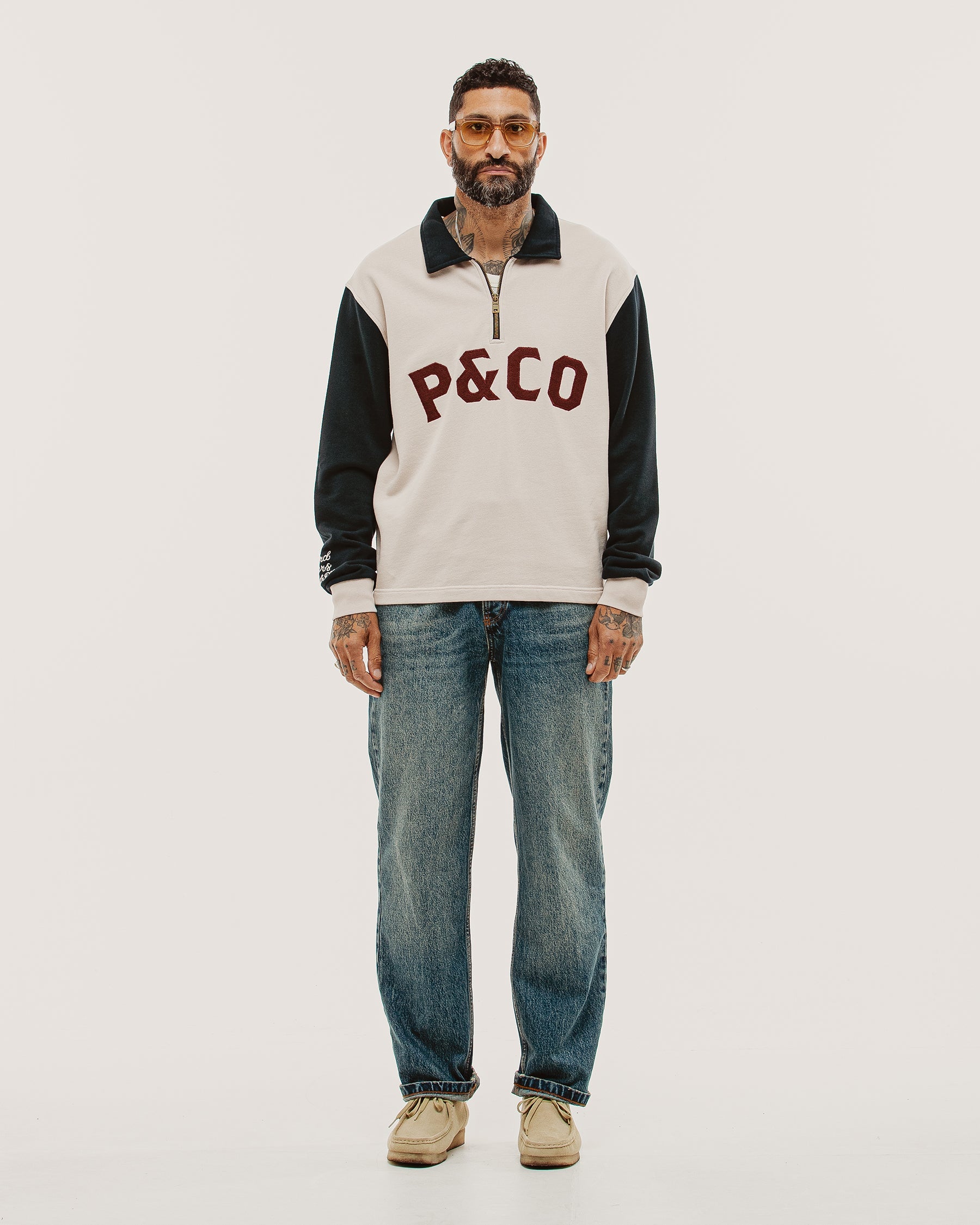 Track 1/4 Zip Jersey - Ecru & Navy