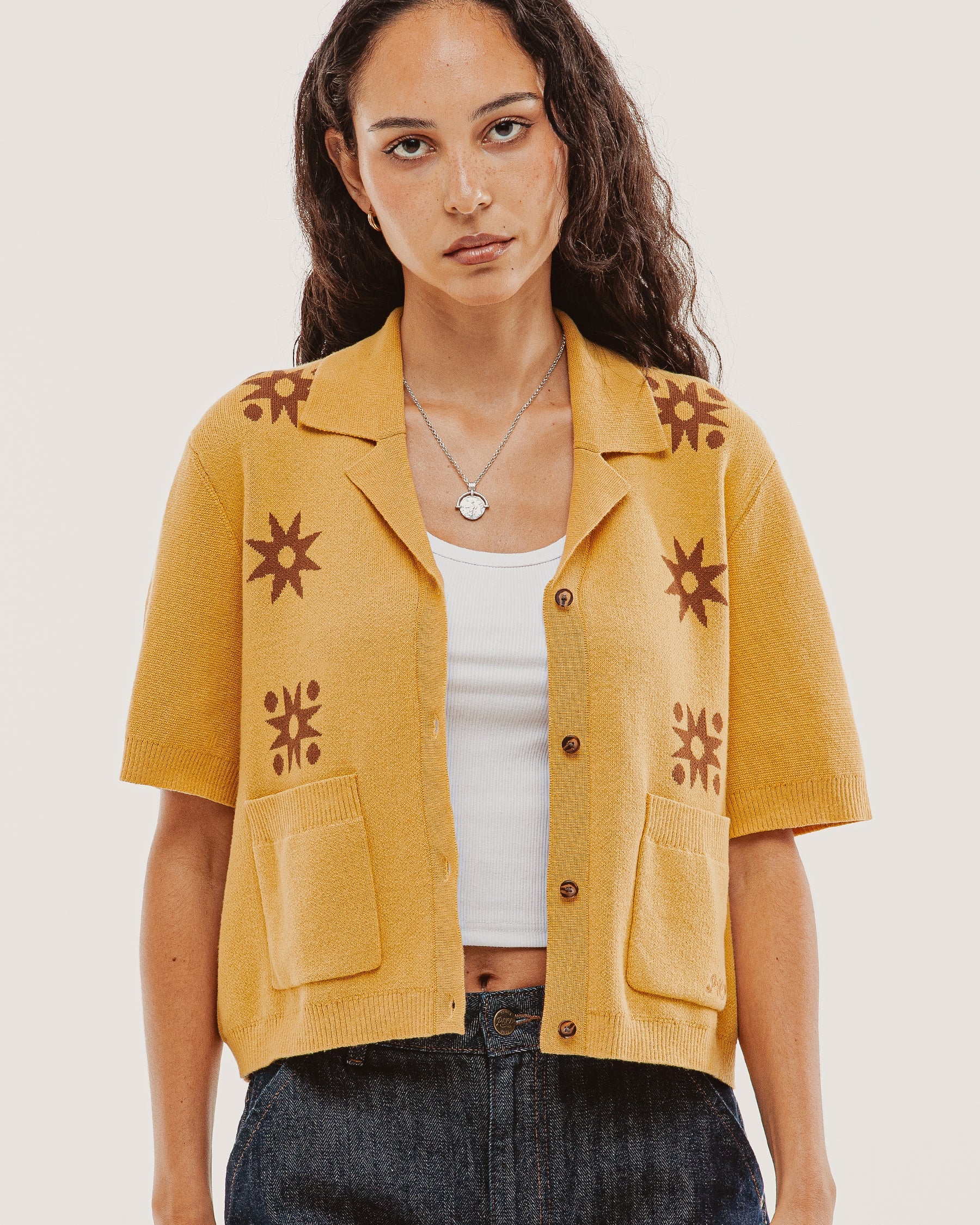 Milano Cropped Knitted Shirt - Ochre