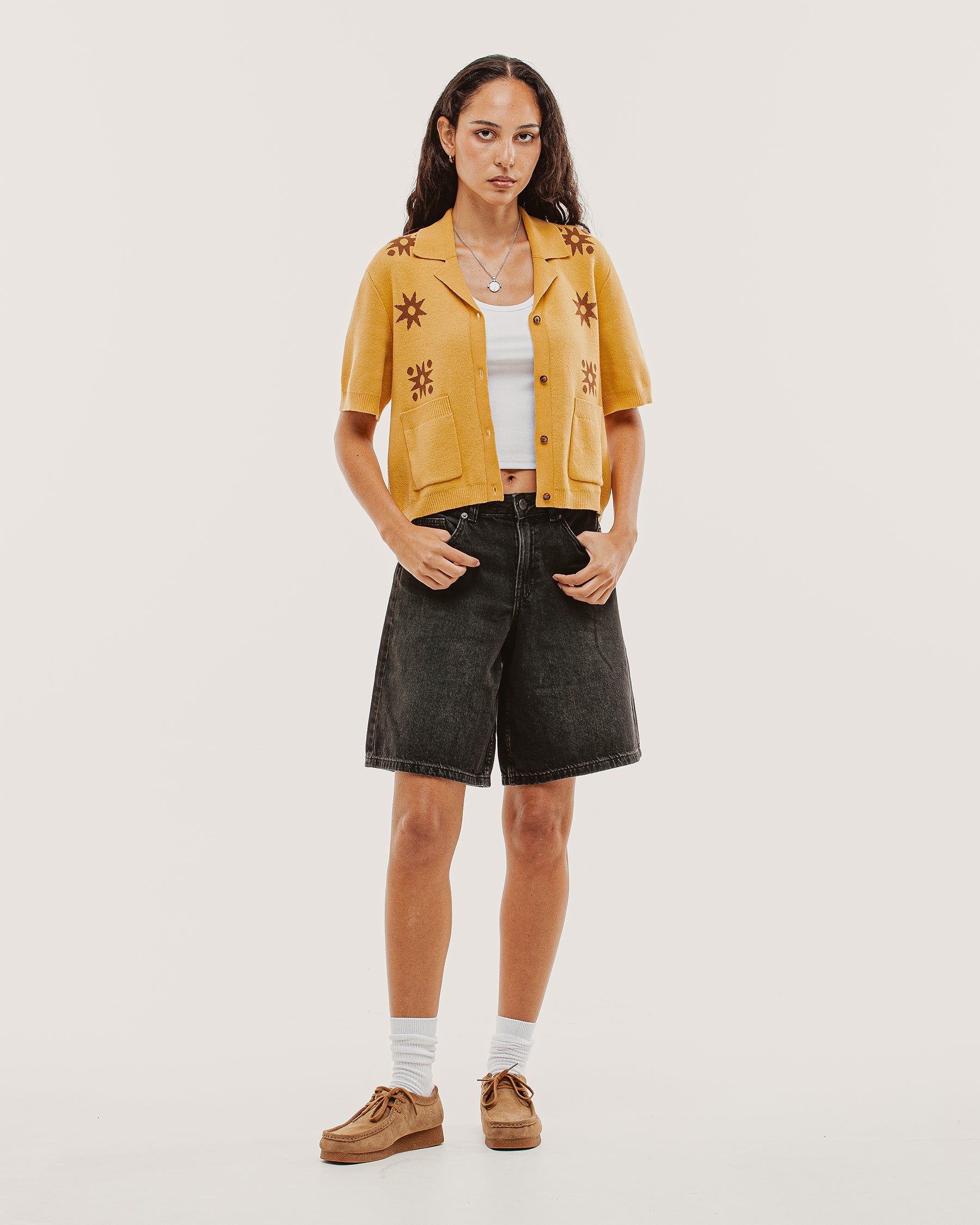 Milano Cropped Knitted Shirt - Ochre