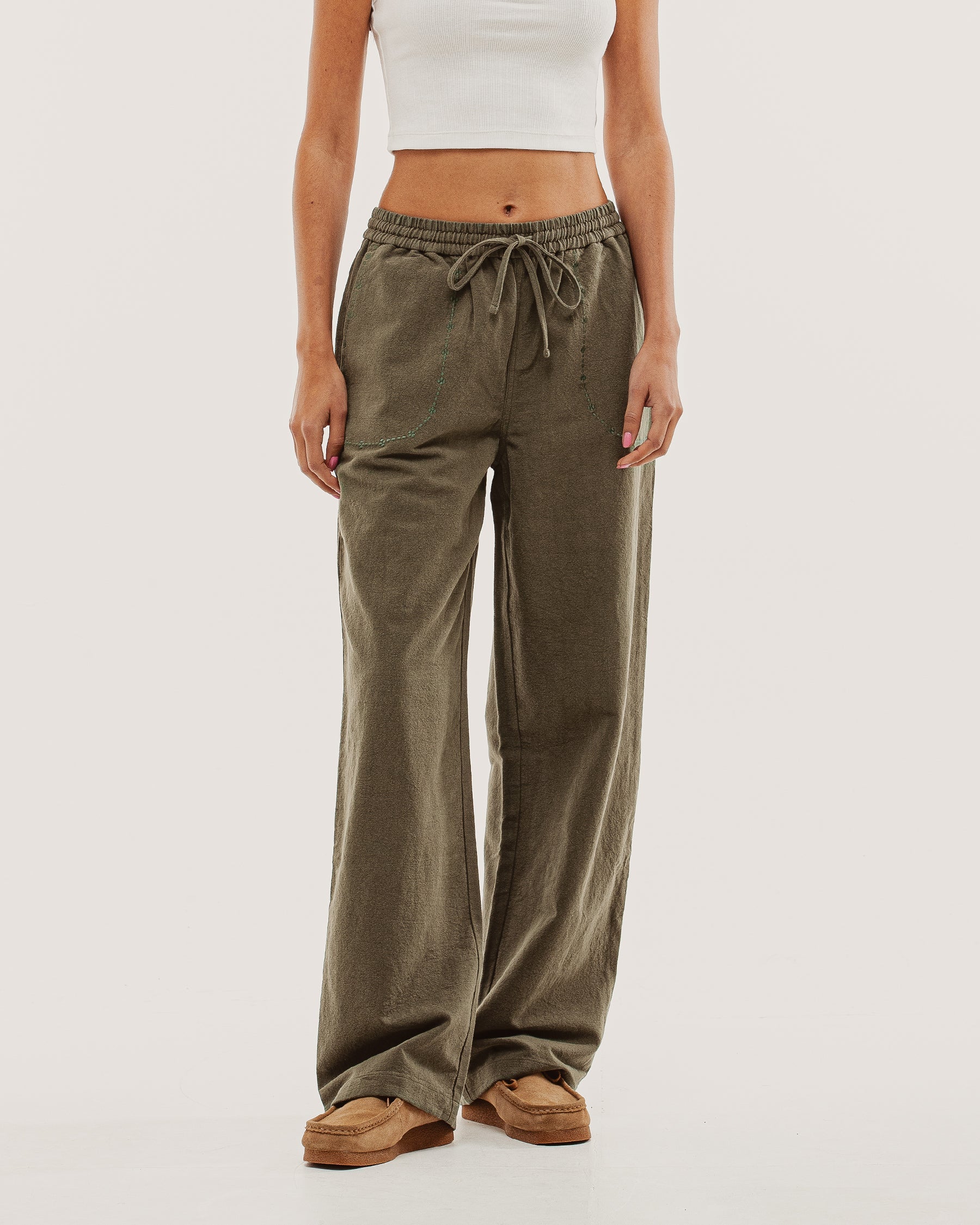 Olivia Drawstring Pant - Khaki