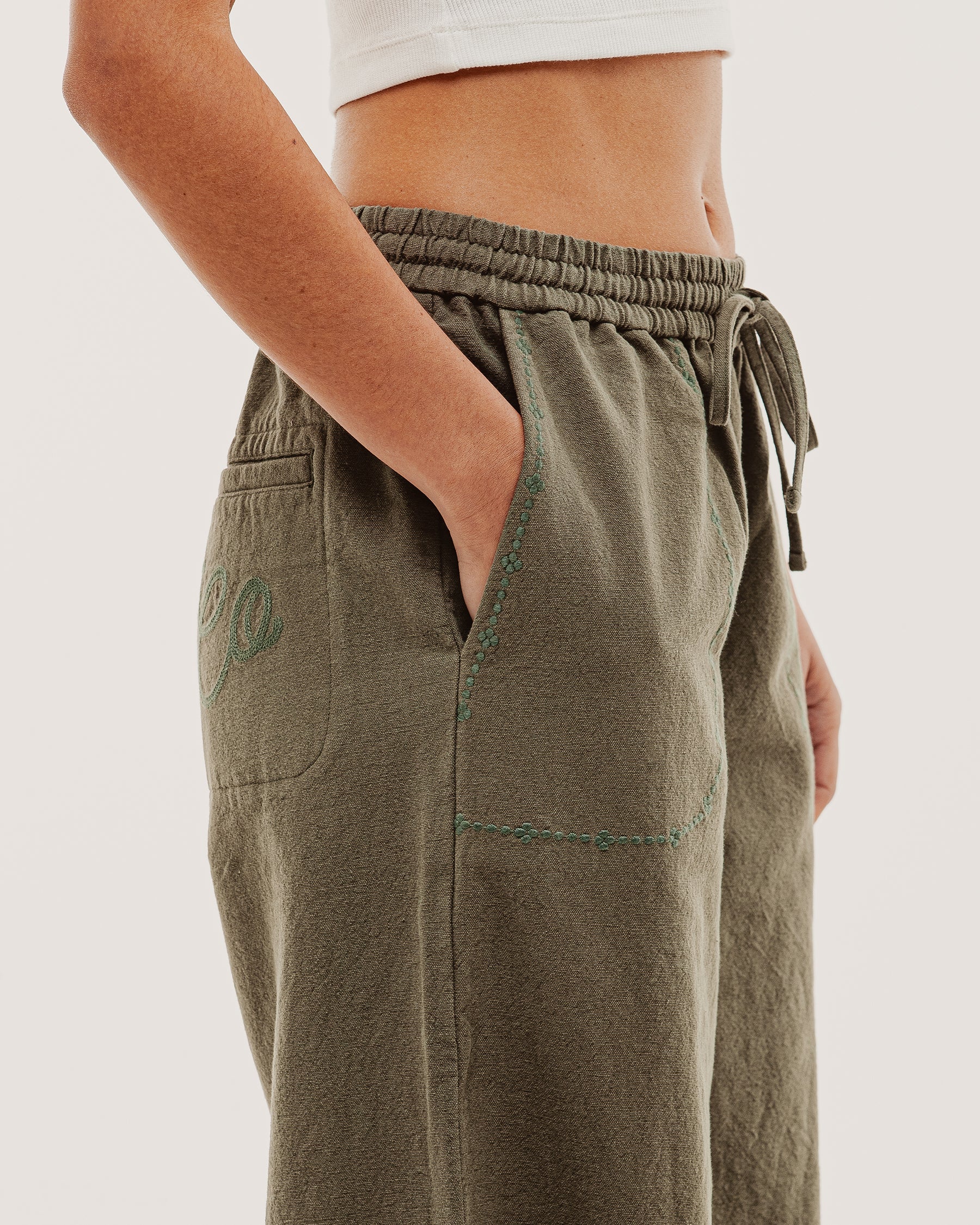 Olivia Drawstring Pant - Khaki
