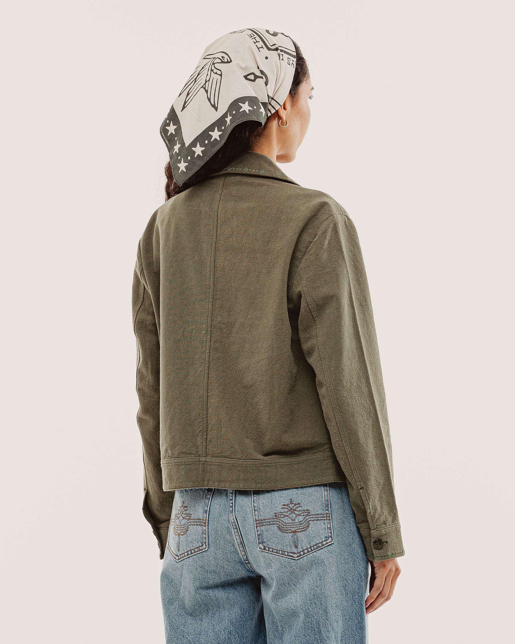 Olivia Embroidered Chore Jacket - Khaki