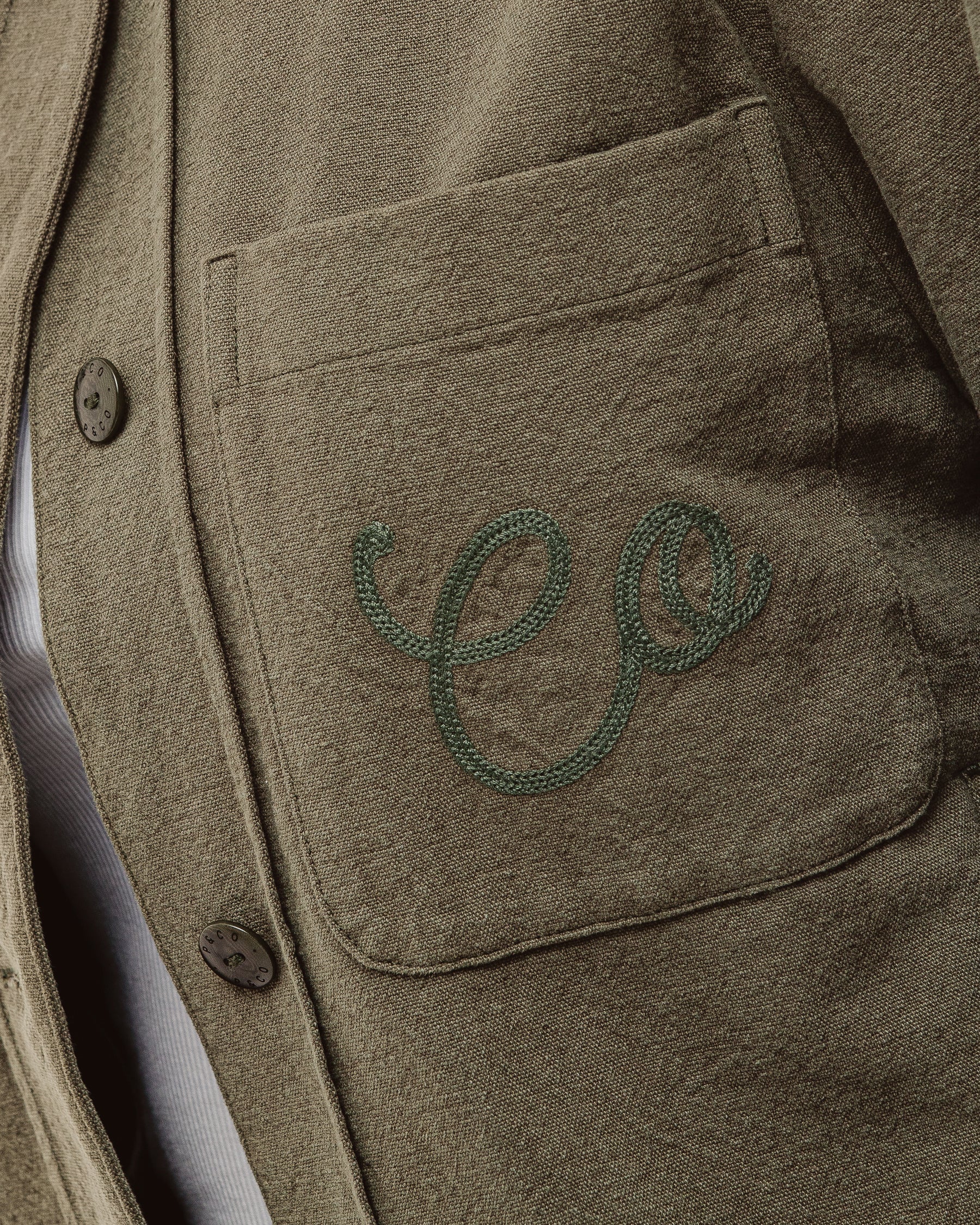 Olivia Embroidered Chore Jacket - Khaki