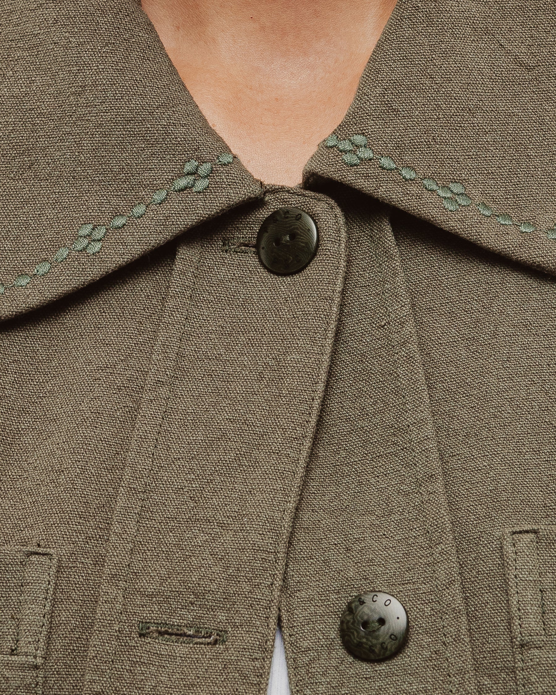 Olivia Embroidered Chore Jacket - Khaki