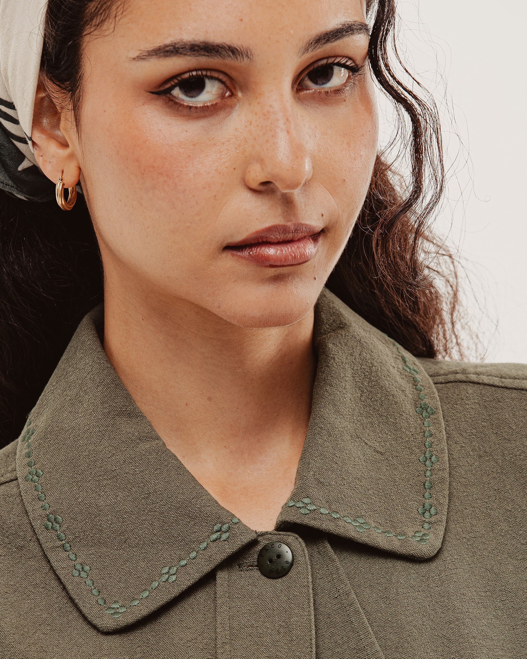 Olivia Embroidered Chore Jacket - Khaki