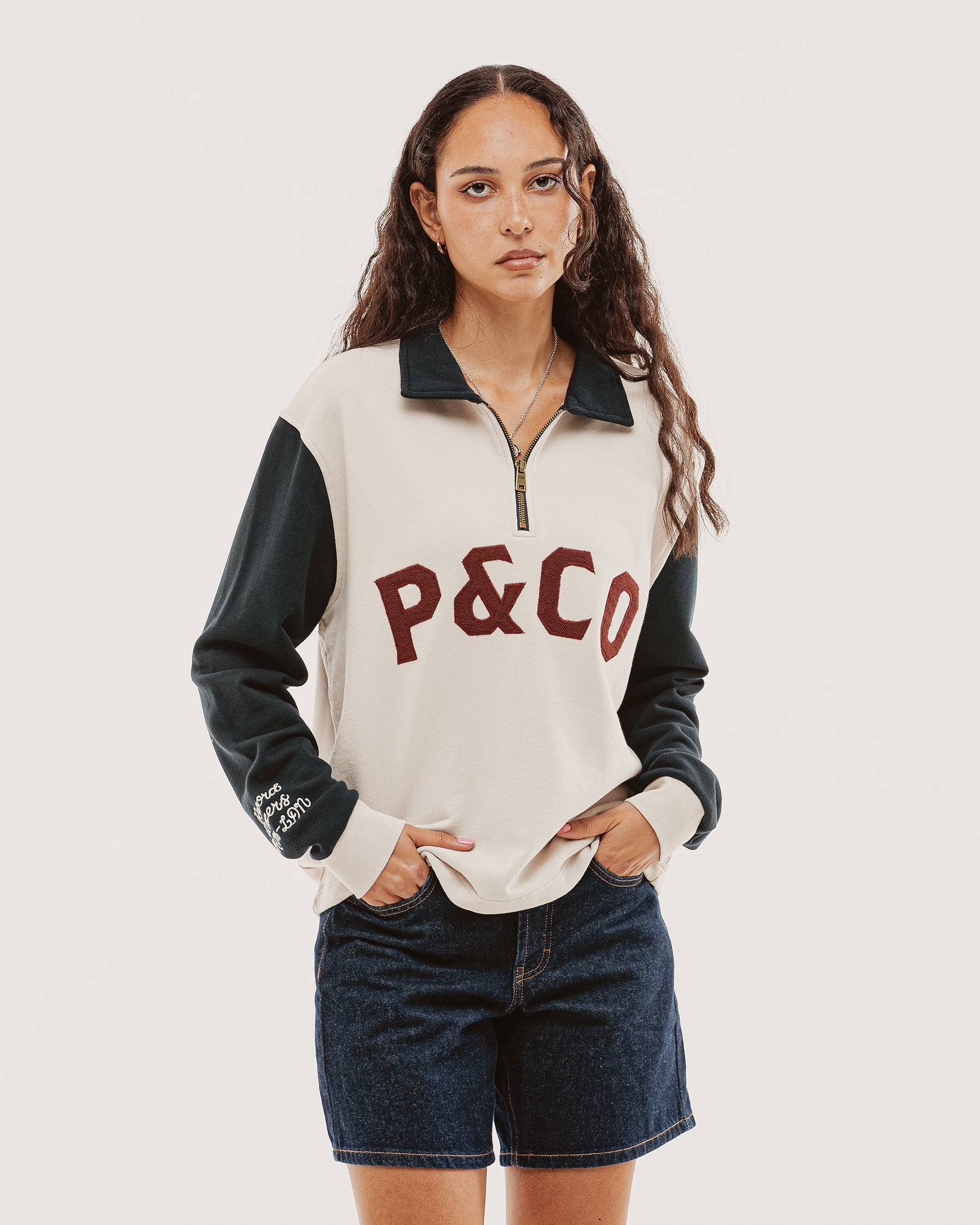 Track 1/4 Zip Jersey - Ecru & Navy
