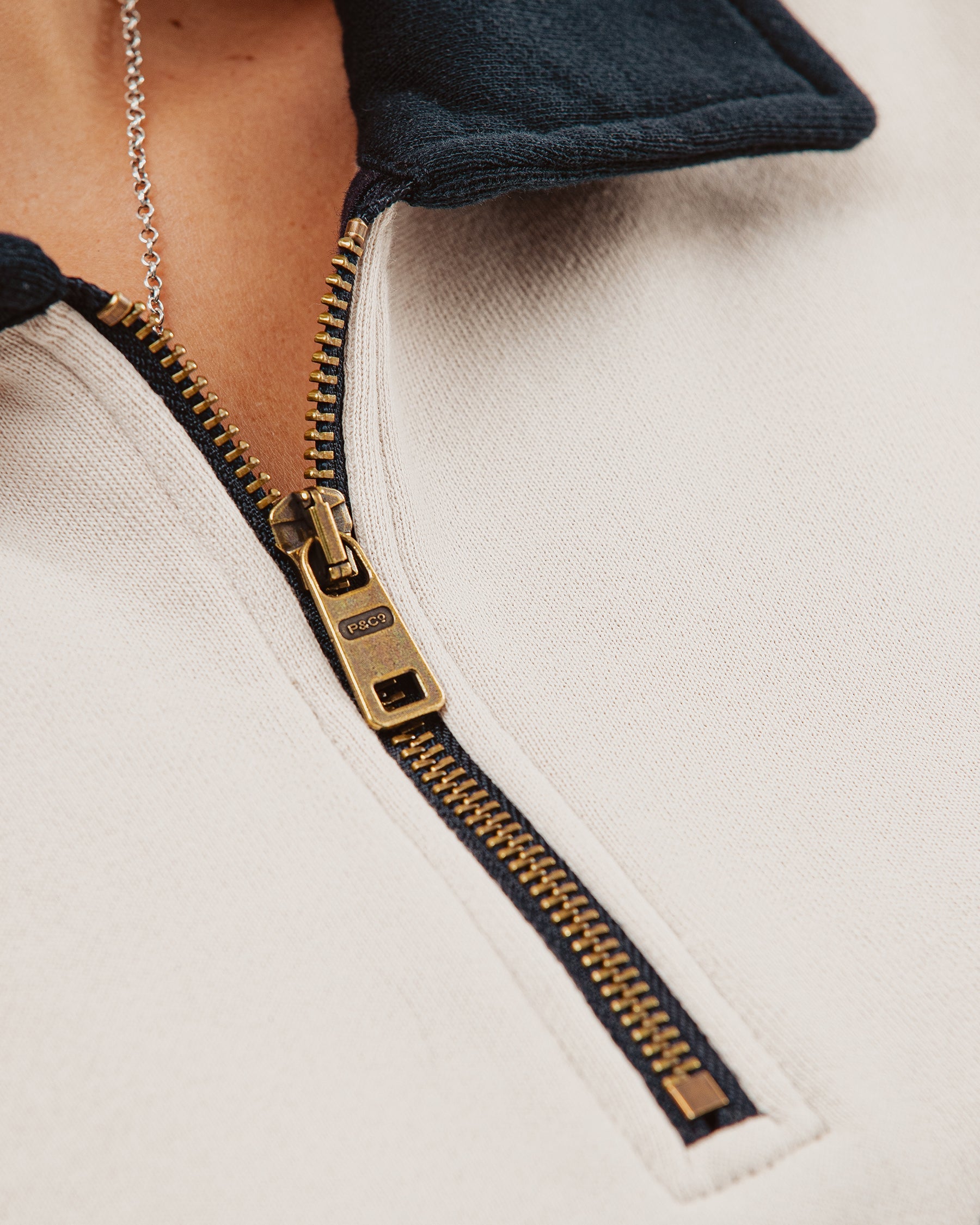 Track 1/4 Zip Jersey - Ecru & Navy