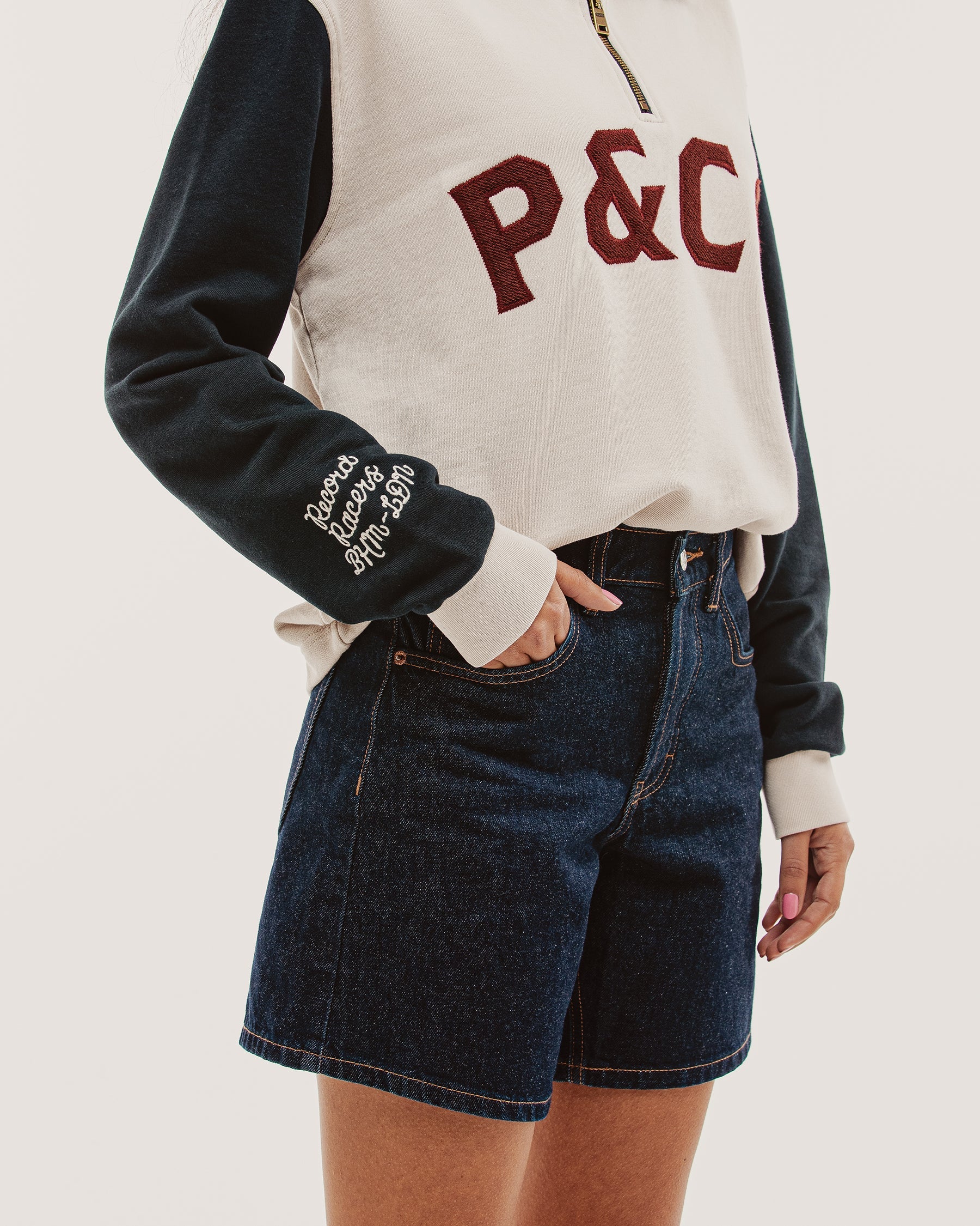 Track 1/4 Zip Jersey - Ecru & Navy