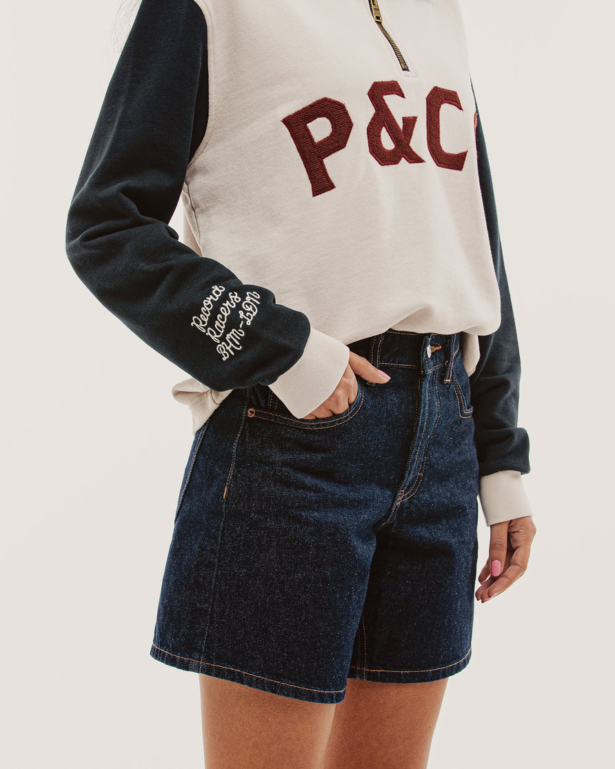 Track 1/4 Zip Jersey - Ecru & Navy