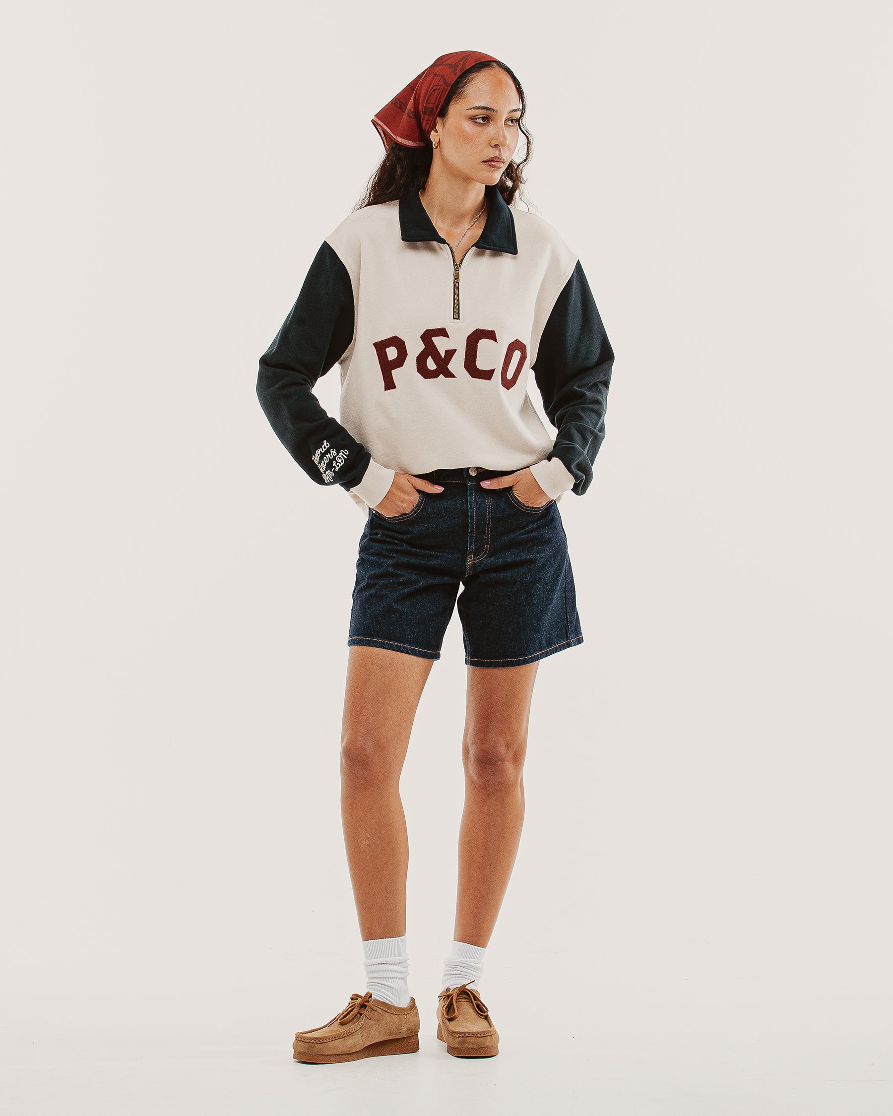 Track 1/4 Zip Jersey - Ecru & Navy