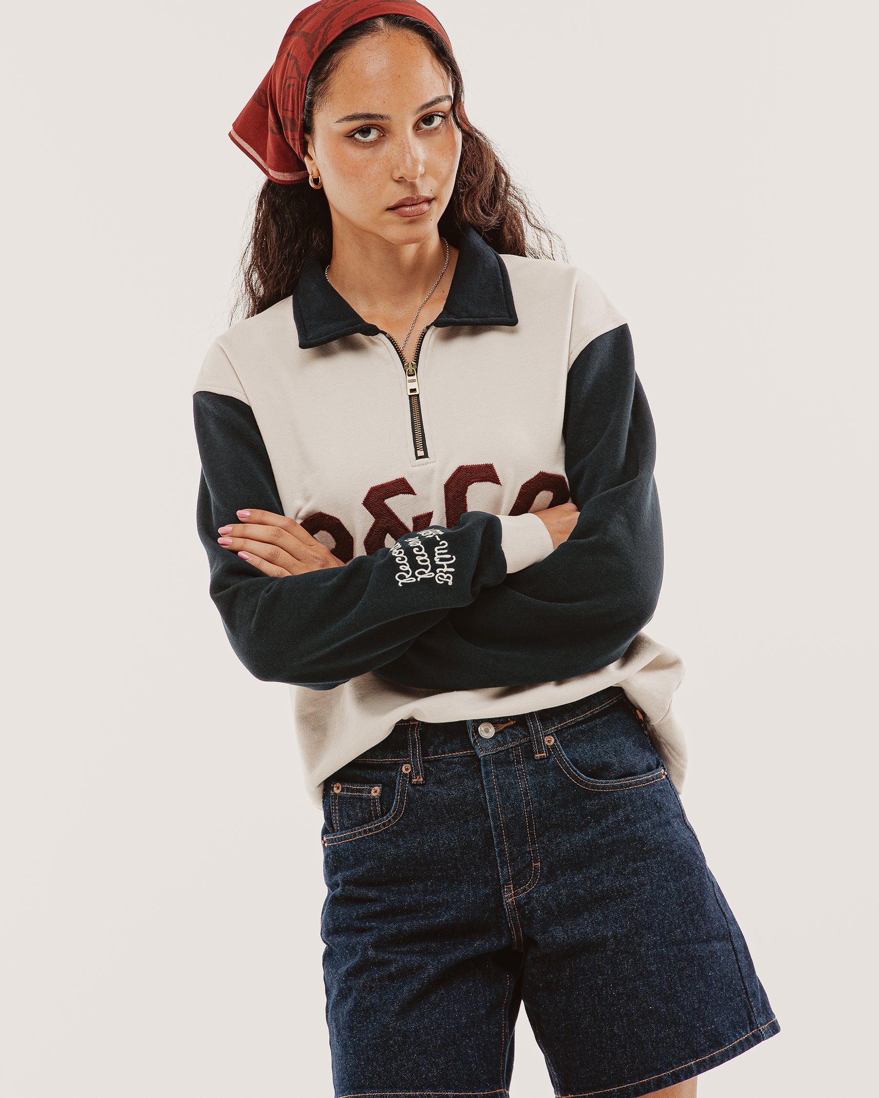 Track 1/4 Zip Jersey - Ecru & Navy