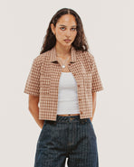 Françoise Cropped Shirt - Taupe Plaid