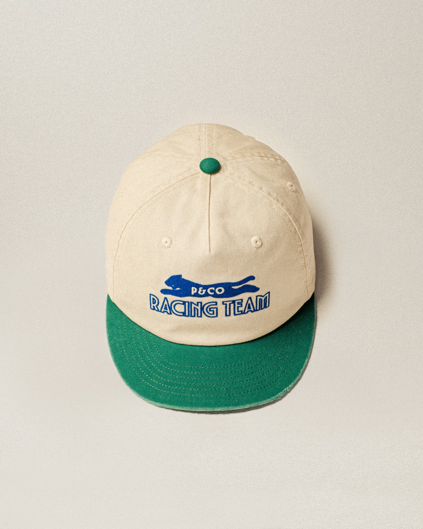 Racing Team Cotton 5 Panel Cap - Ecru & Green