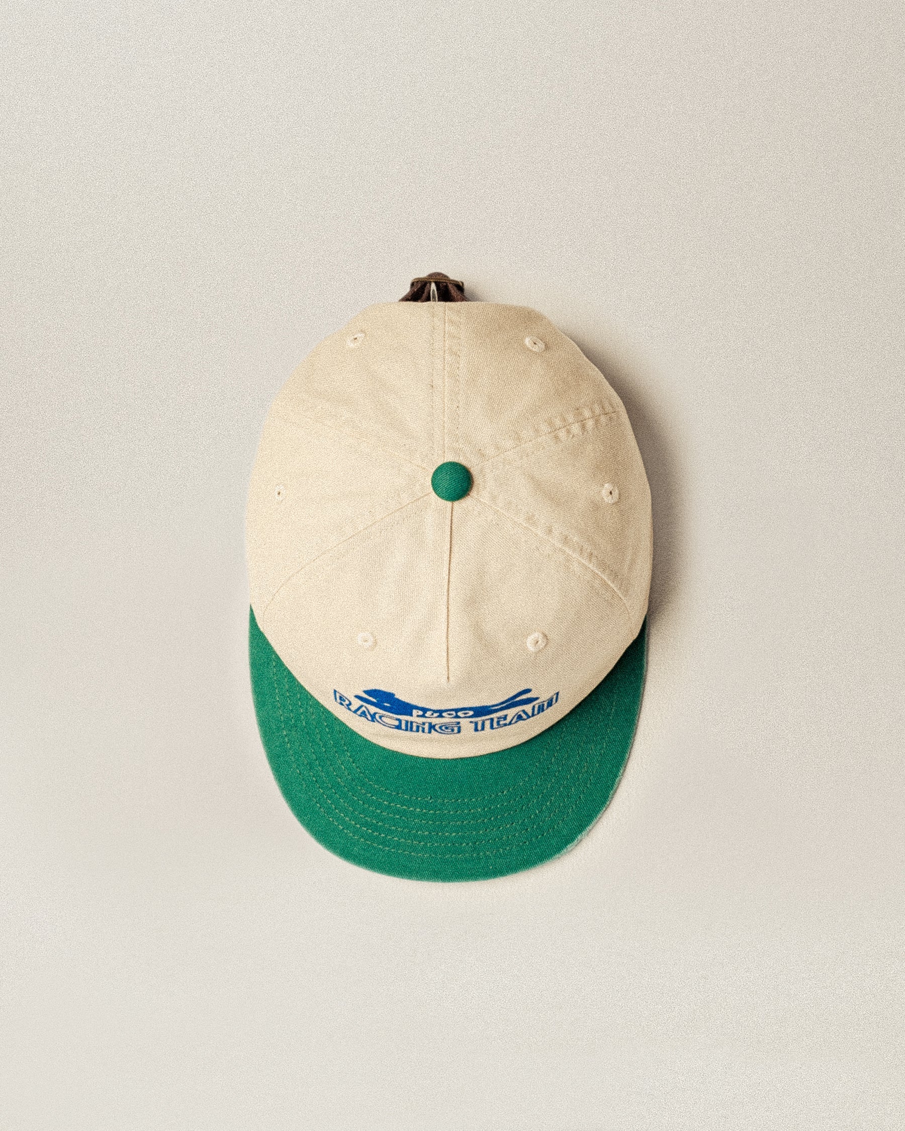 Racing Team Cotton 5 Panel Cap - Ecru & Green
