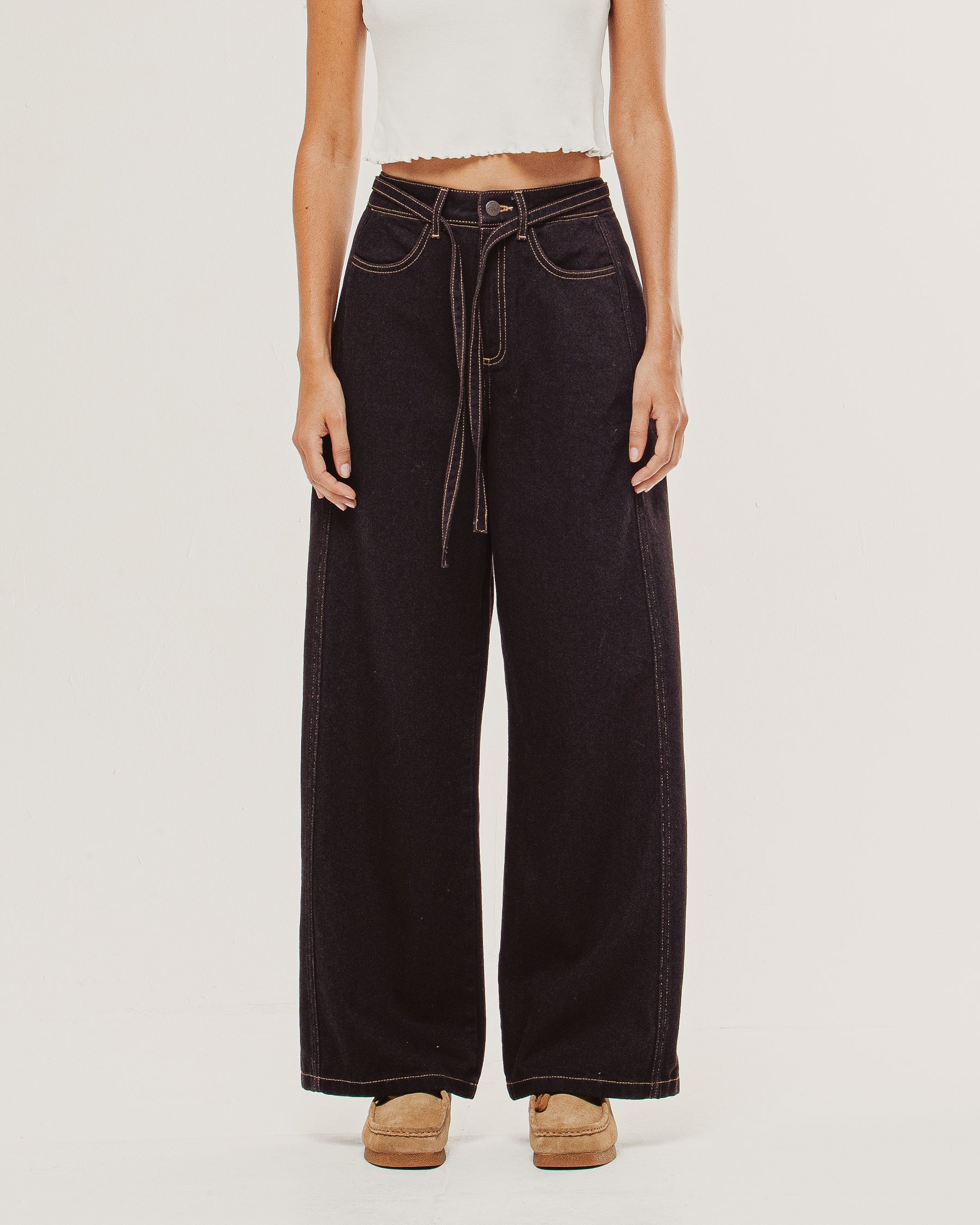 Keaton Wide Leg Denim Jean - Dark Brown