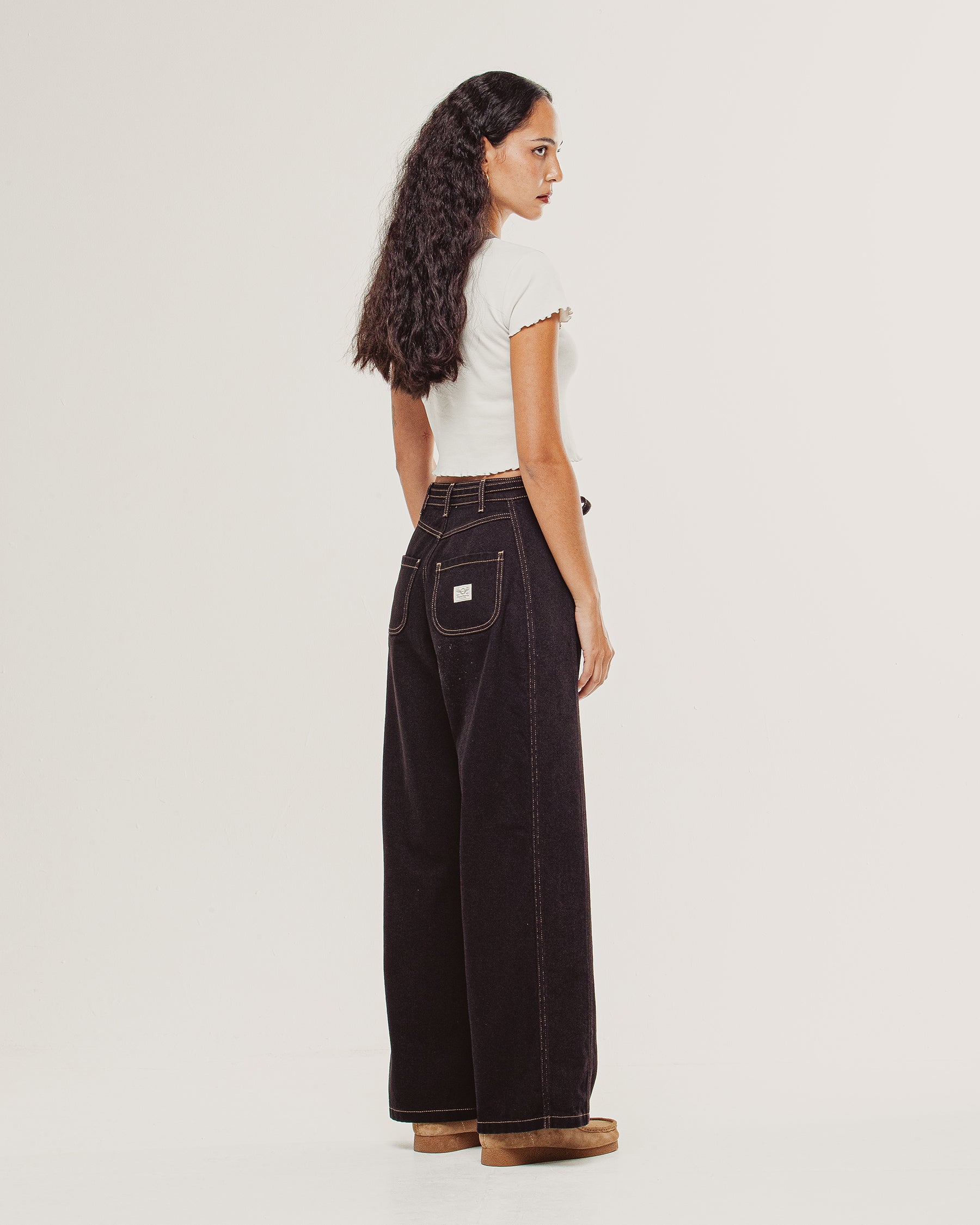 Keaton Wide Leg Denim Jean - Dark Brown