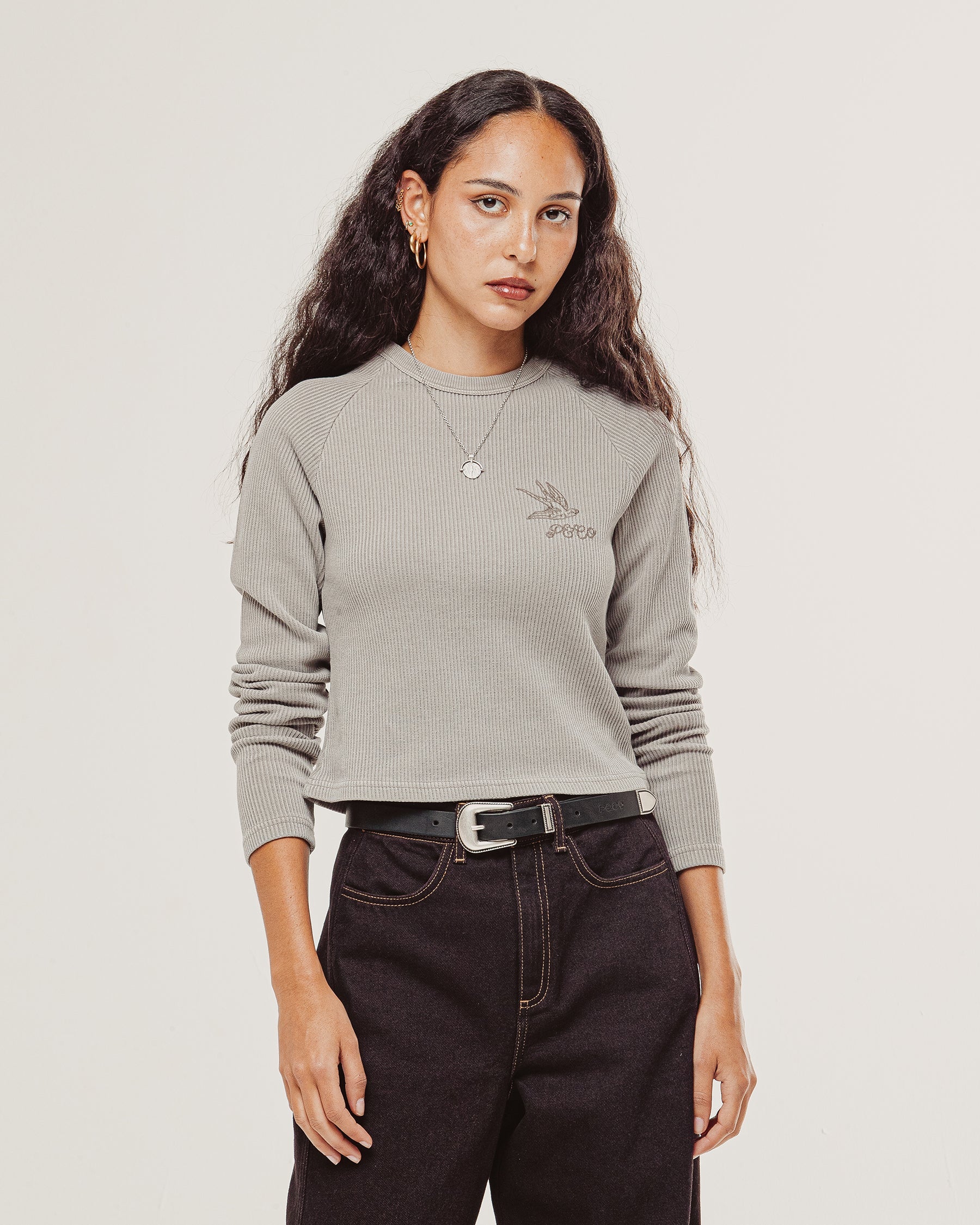 Swallow Ribbed Longsleeve Baby T-Shirt - Taupe