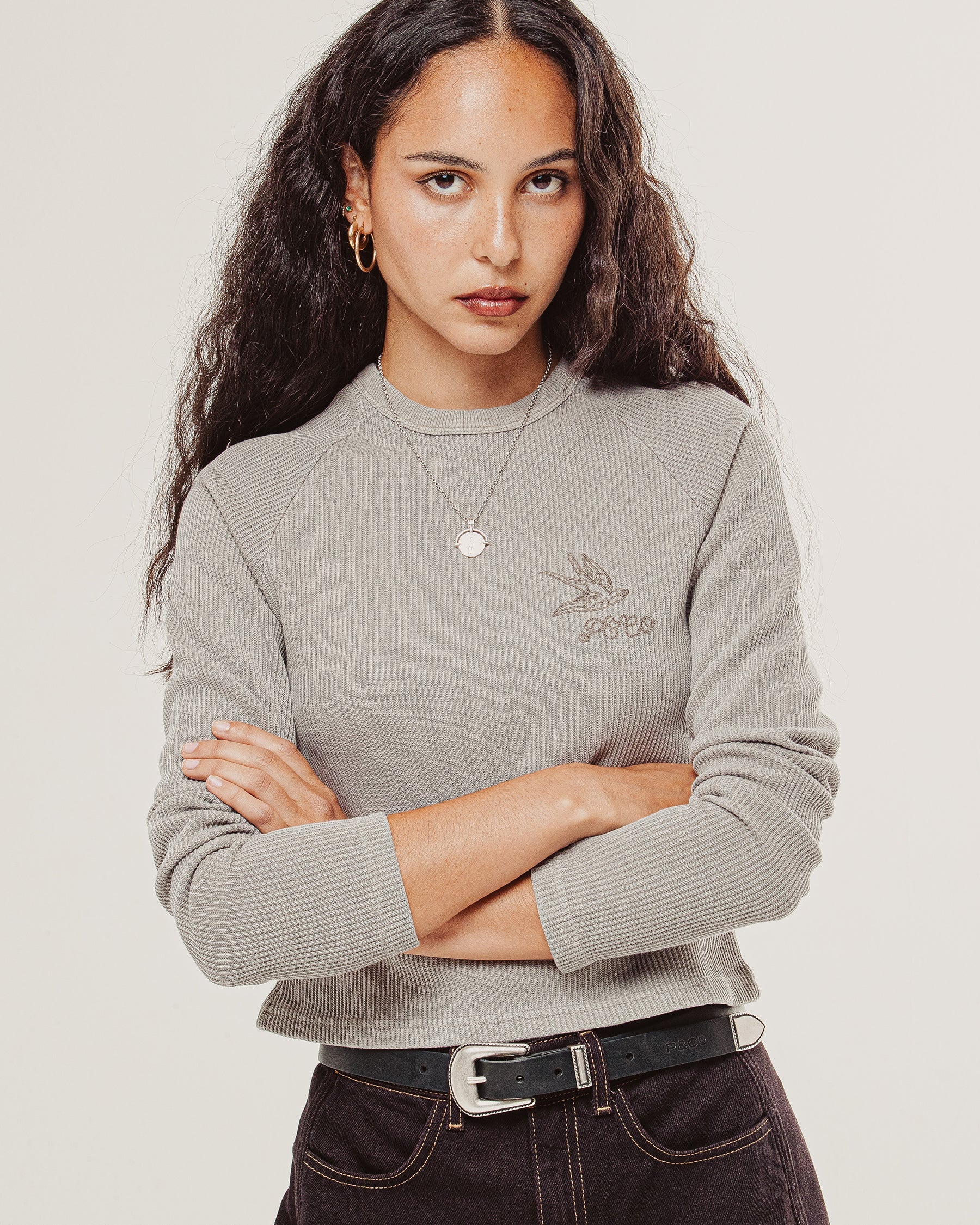 Swallow Ribbed Longsleeve Baby T-Shirt - Taupe