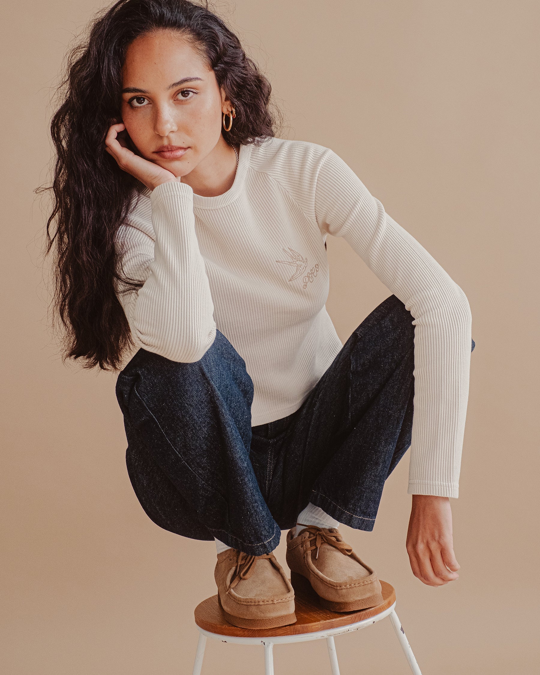 Swallow Ribbed Longsleeve Baby T-Shirt - Oatmeal