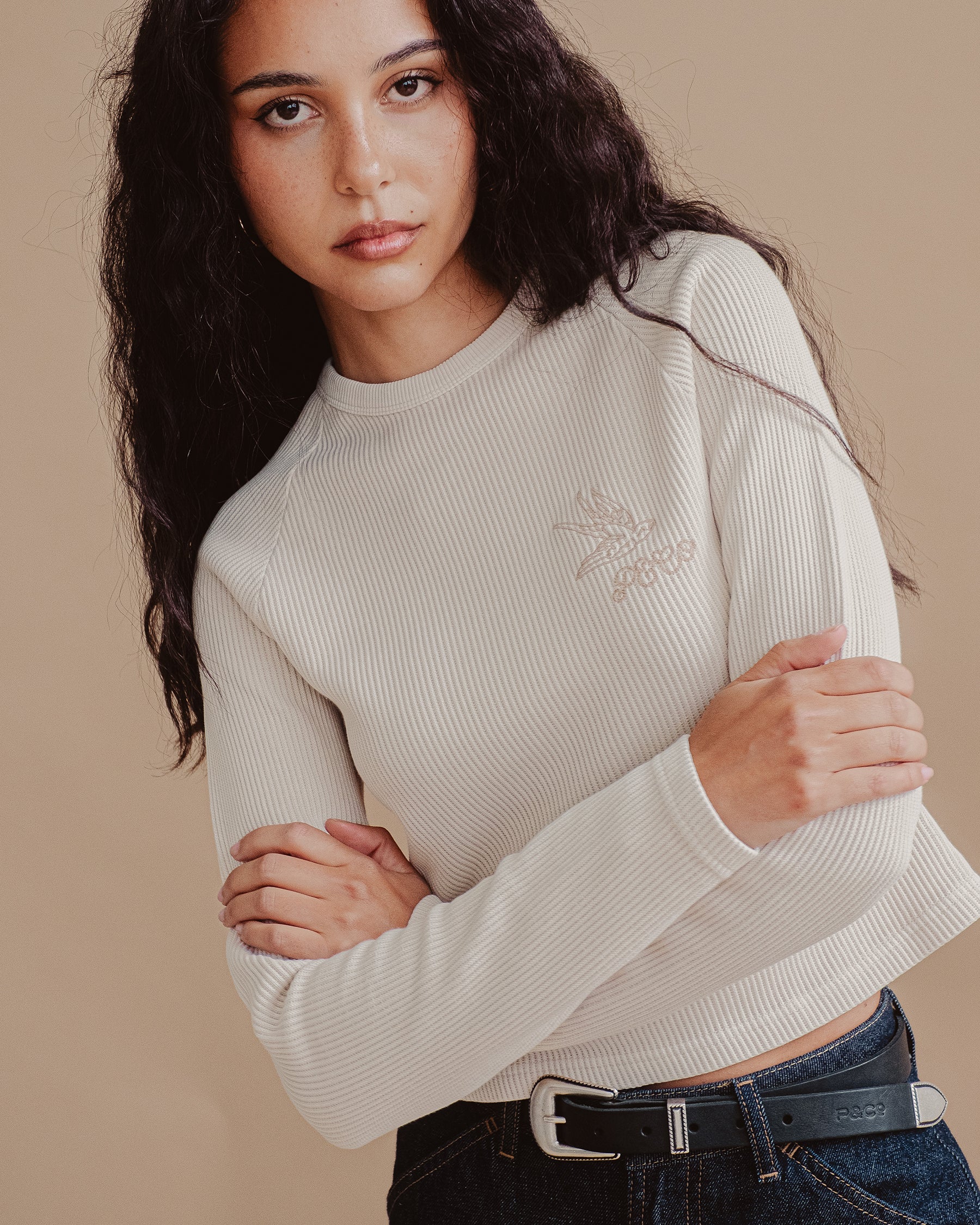 Swallow Ribbed Longsleeve Baby T-Shirt - Oatmeal