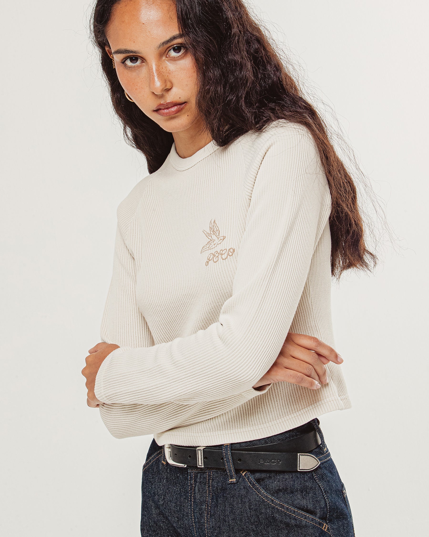 Swallow Ribbed Longsleeve Baby T-Shirt - Oatmeal