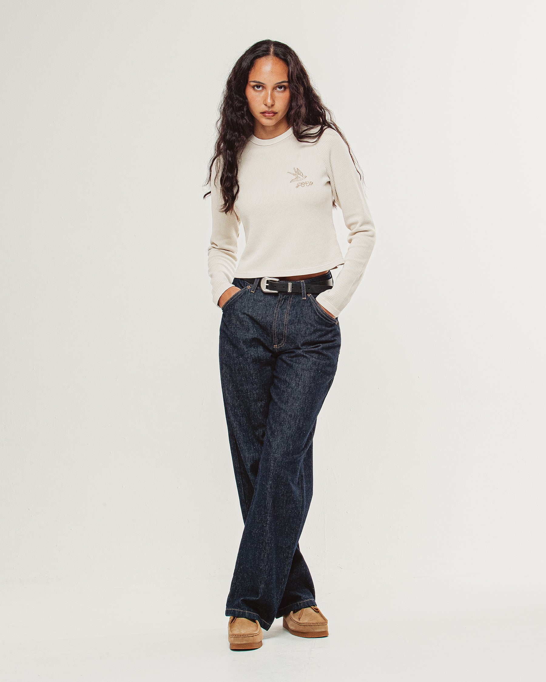 Swallow Ribbed Longsleeve Baby T-Shirt - Oatmeal