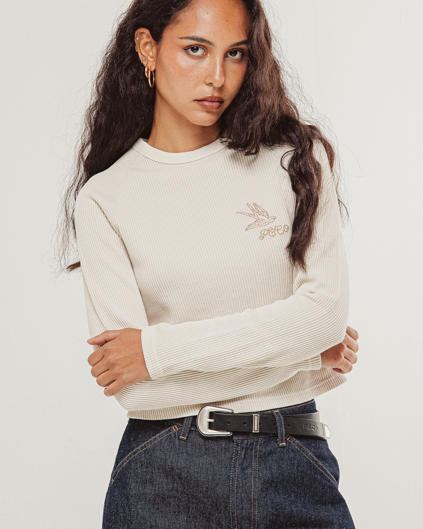 Swallow Ribbed Longsleeve Baby T-Shirt - Oatmeal