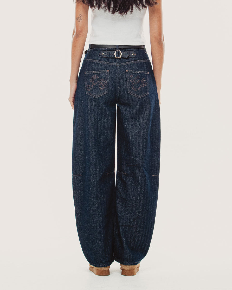 Grace Barrel Leg Herringbone Jean - Washed Indigo