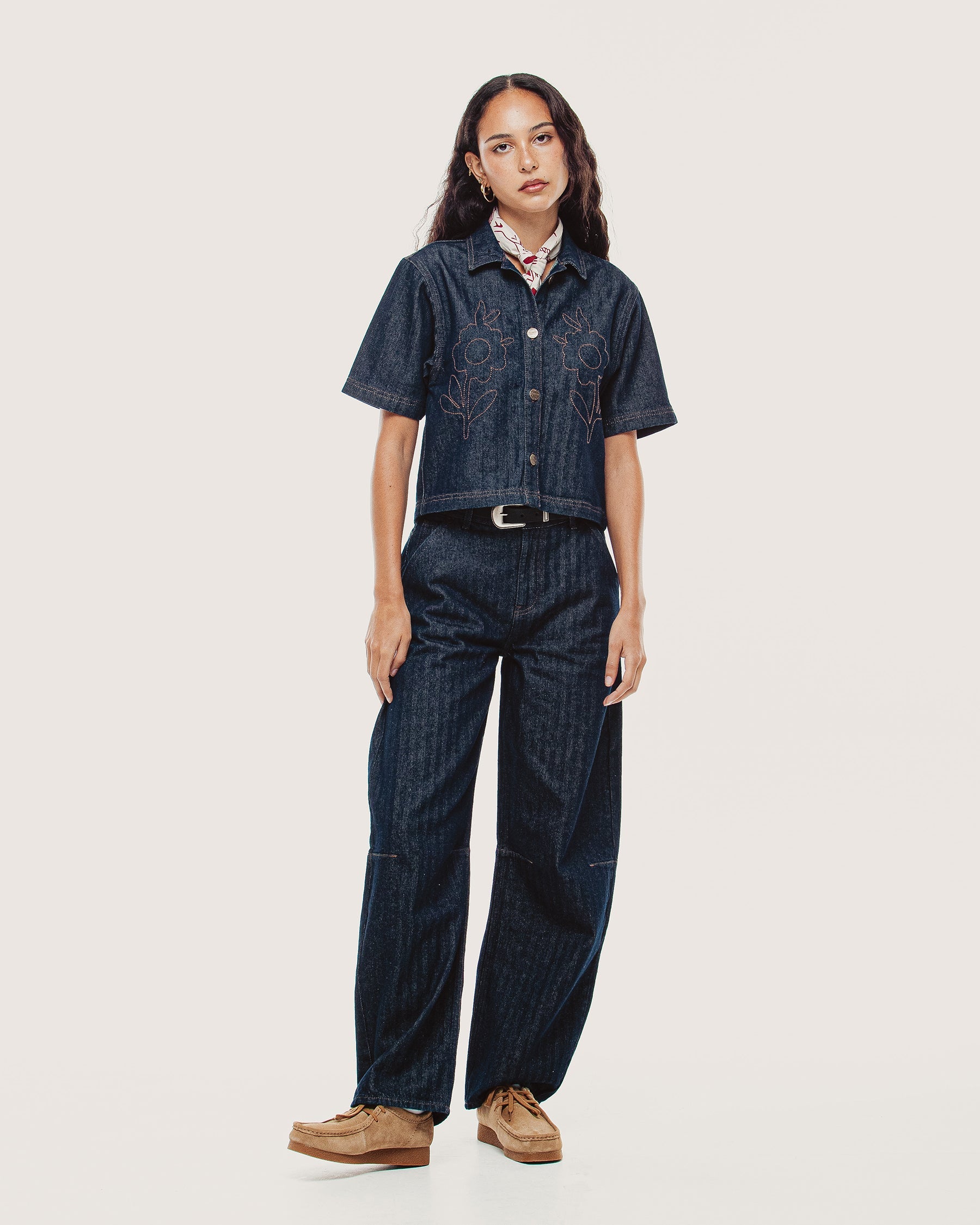 Lizzie Herringbone Denim Shirt - Washed Indigo