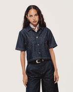 Lizzie Herringbone Denim Shirt - Washed Indigo