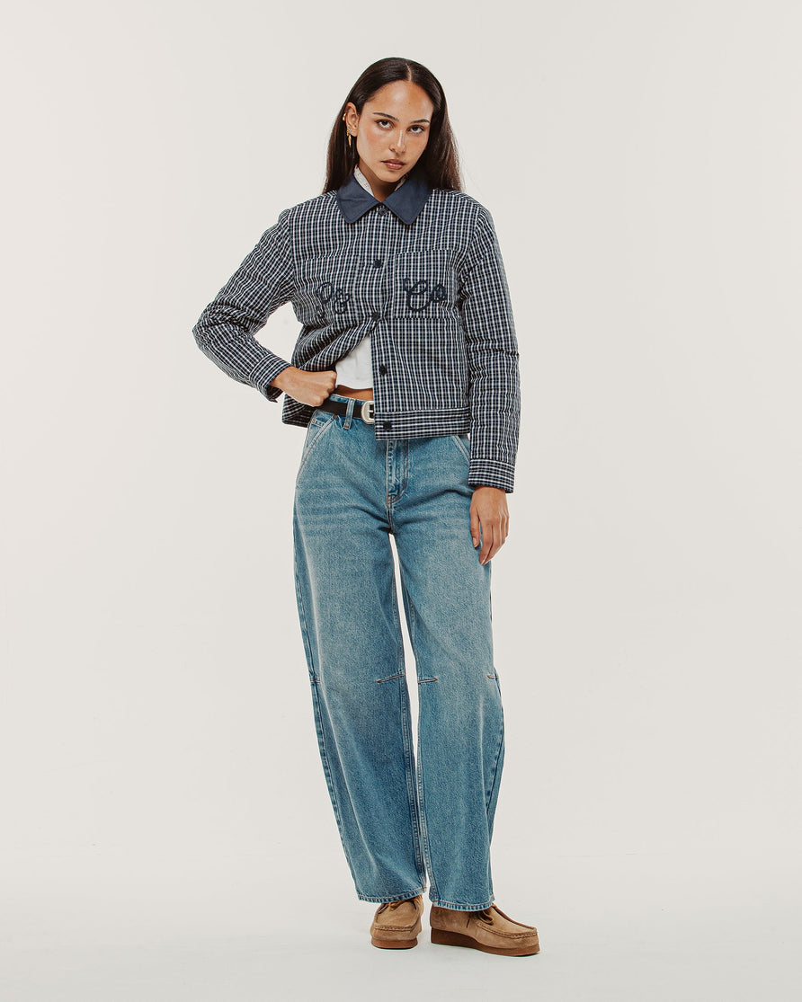 Olivia Quilted Jacket - Navy Plaid