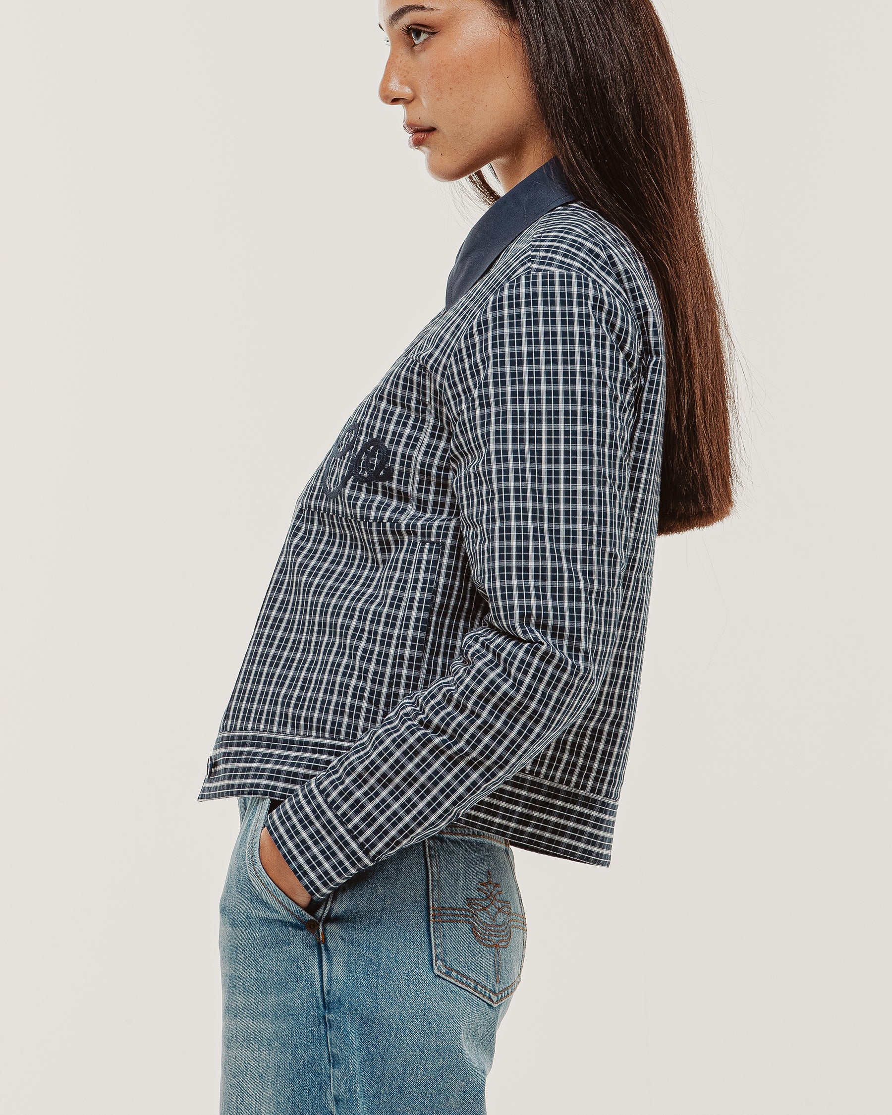 Olivia Quilted Jacket - Navy Plaid