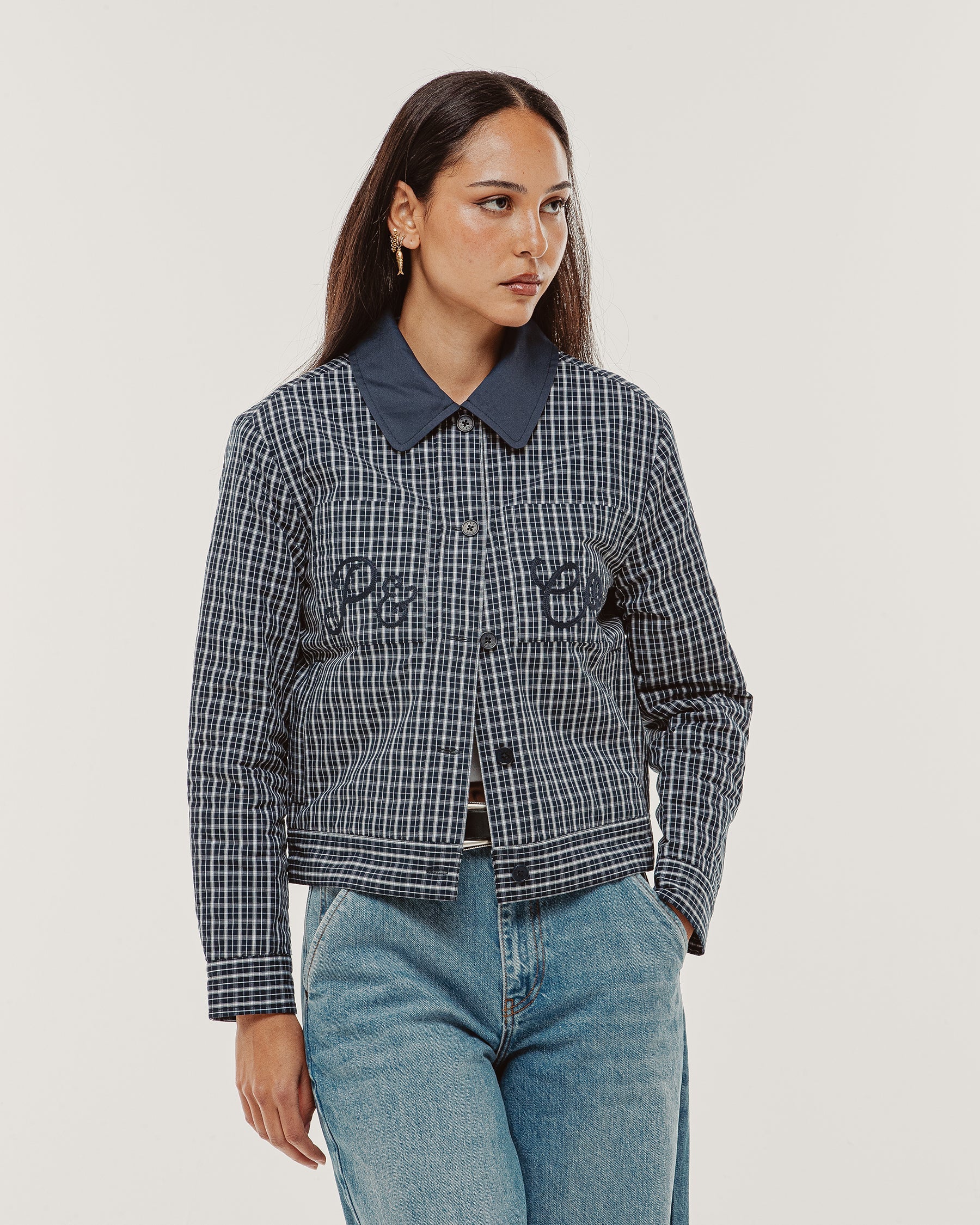 Olivia Quilted Jacket - Navy Plaid