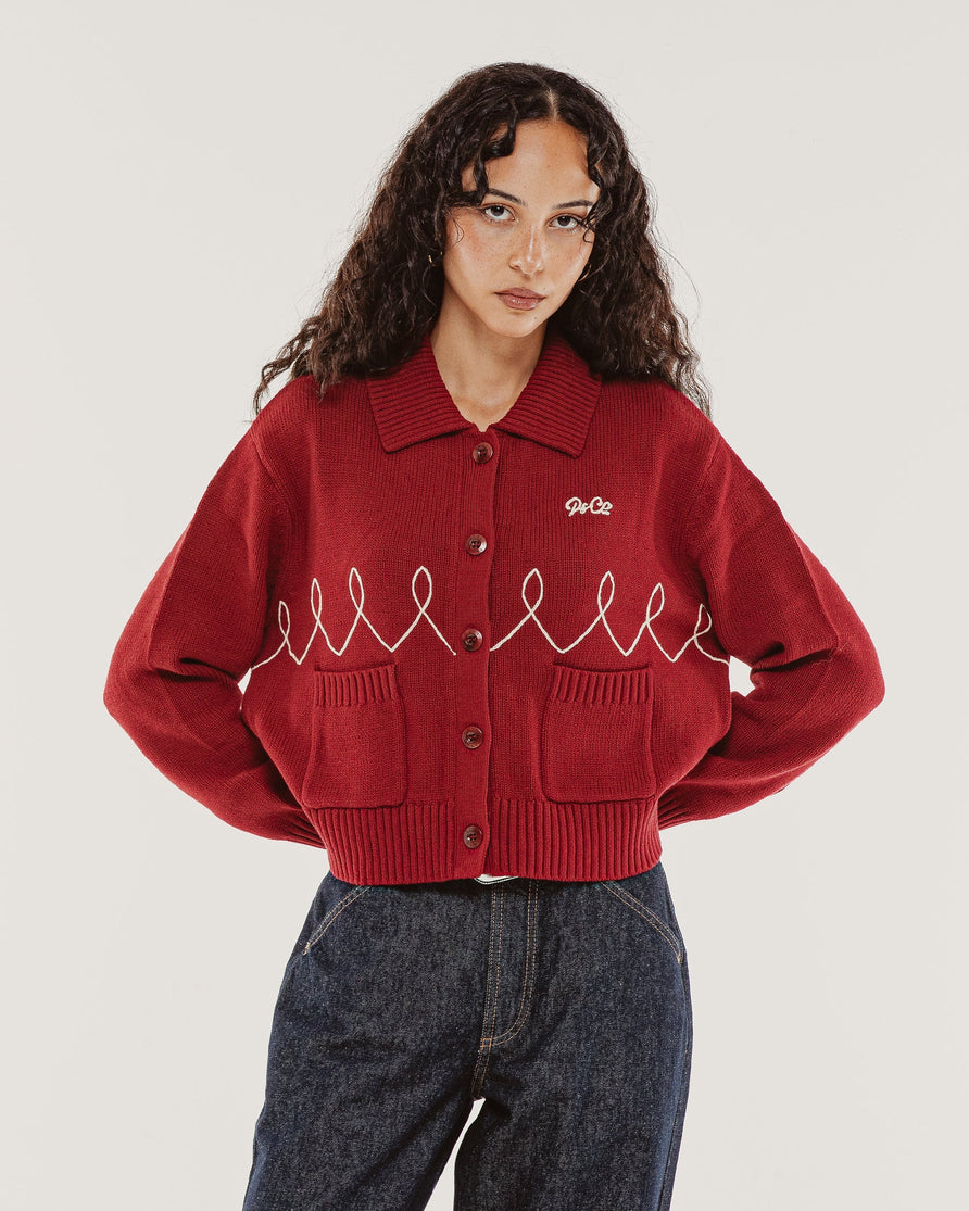 Taylor Embroidered Knitted Cardigan - Red