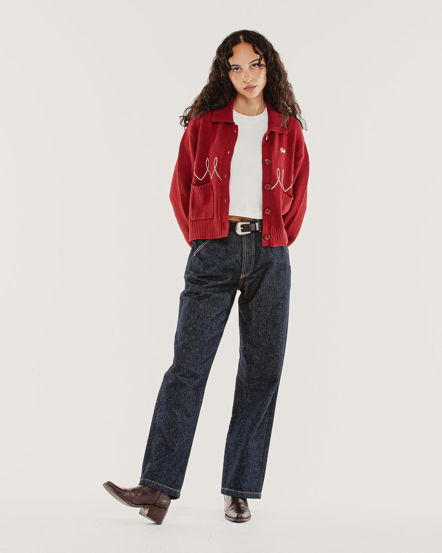 Taylor Embroidered Knitted Cardigan - Red