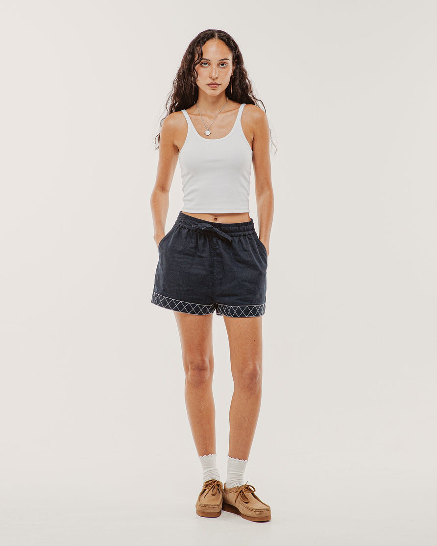 Lottie Linen Shorts - Navy