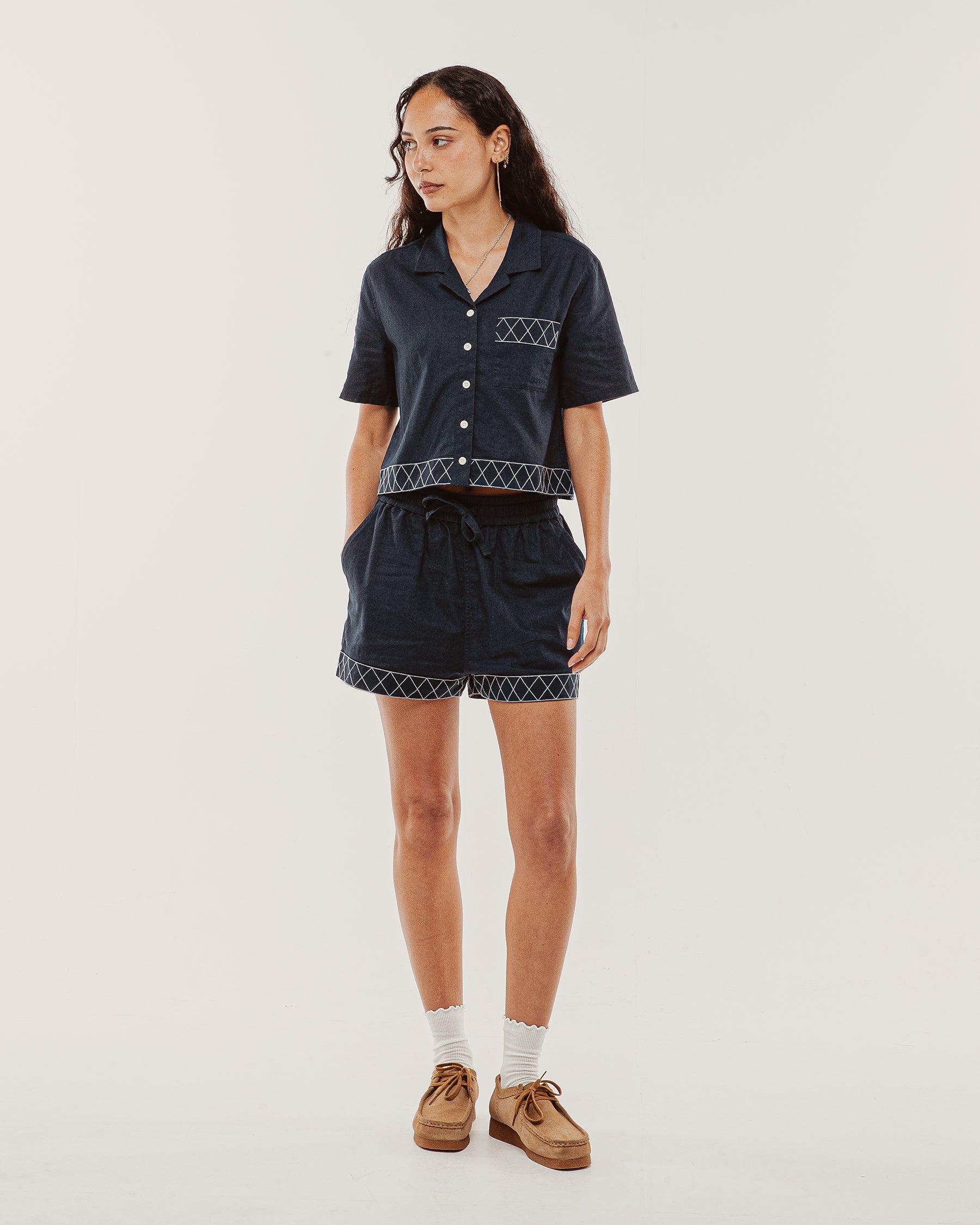 Lottie Linen Shorts - Navy