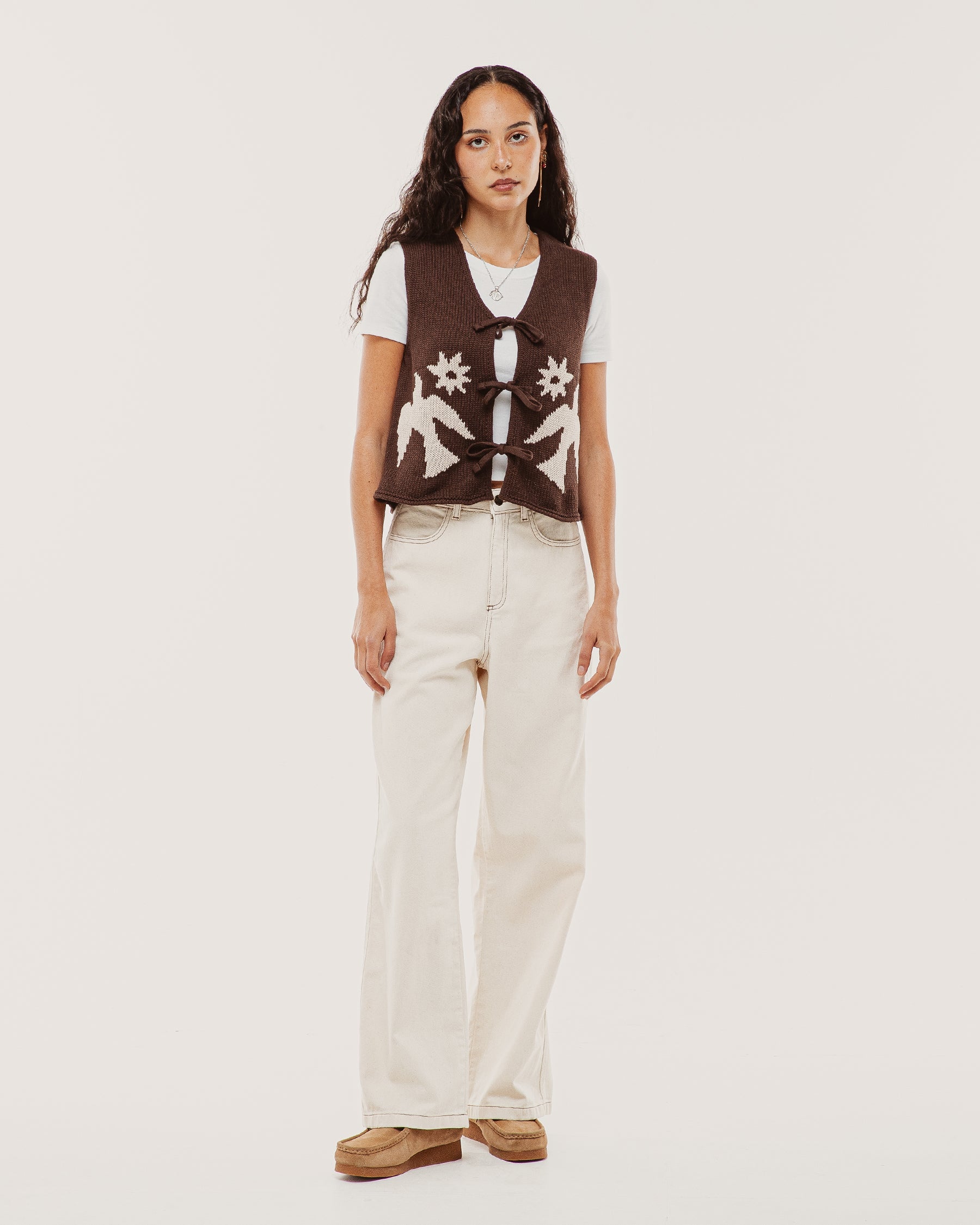Joni Bow-Tie Knitted Vest - Brown