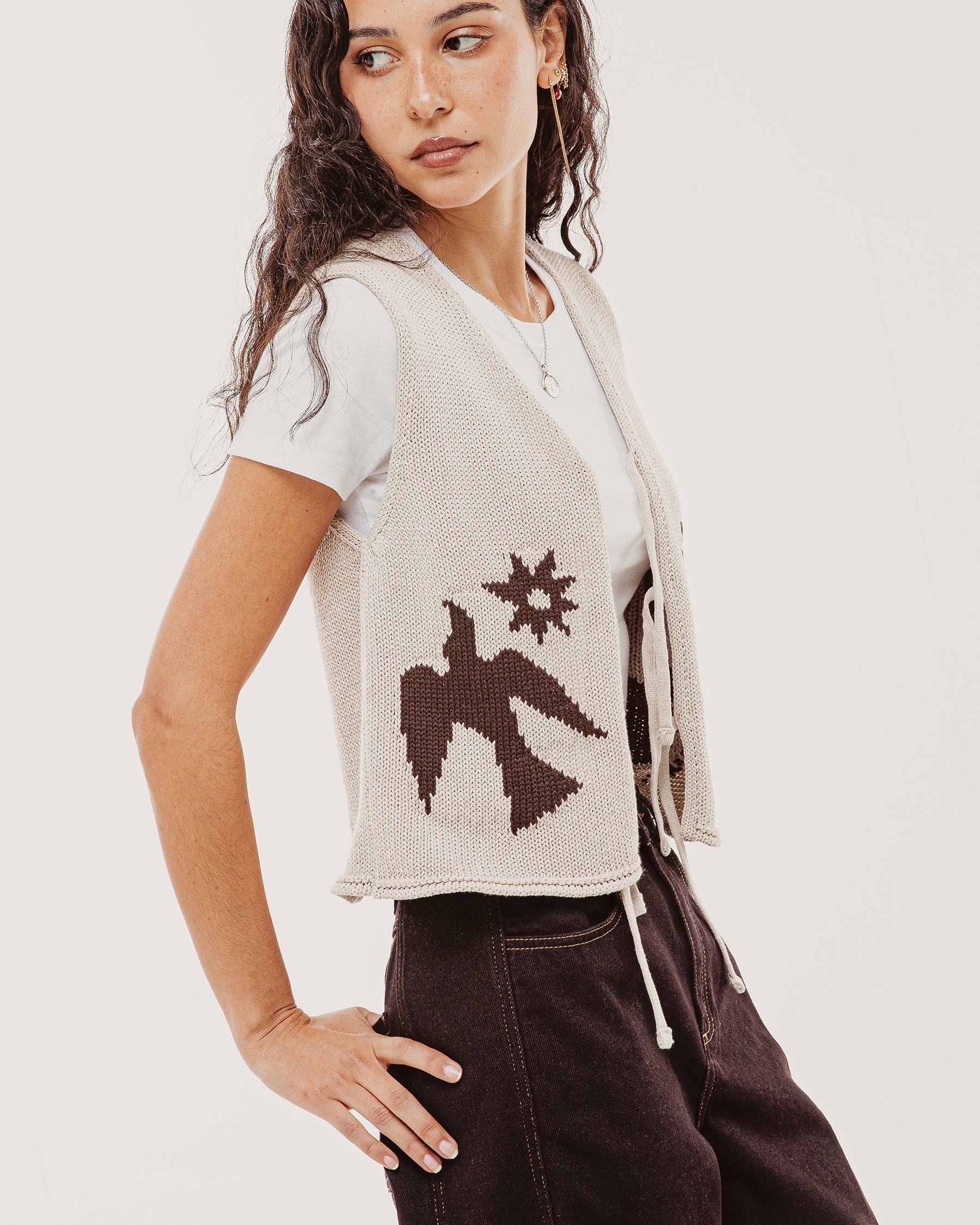 Joni Bow-Tie Knitted Vest - Ecru